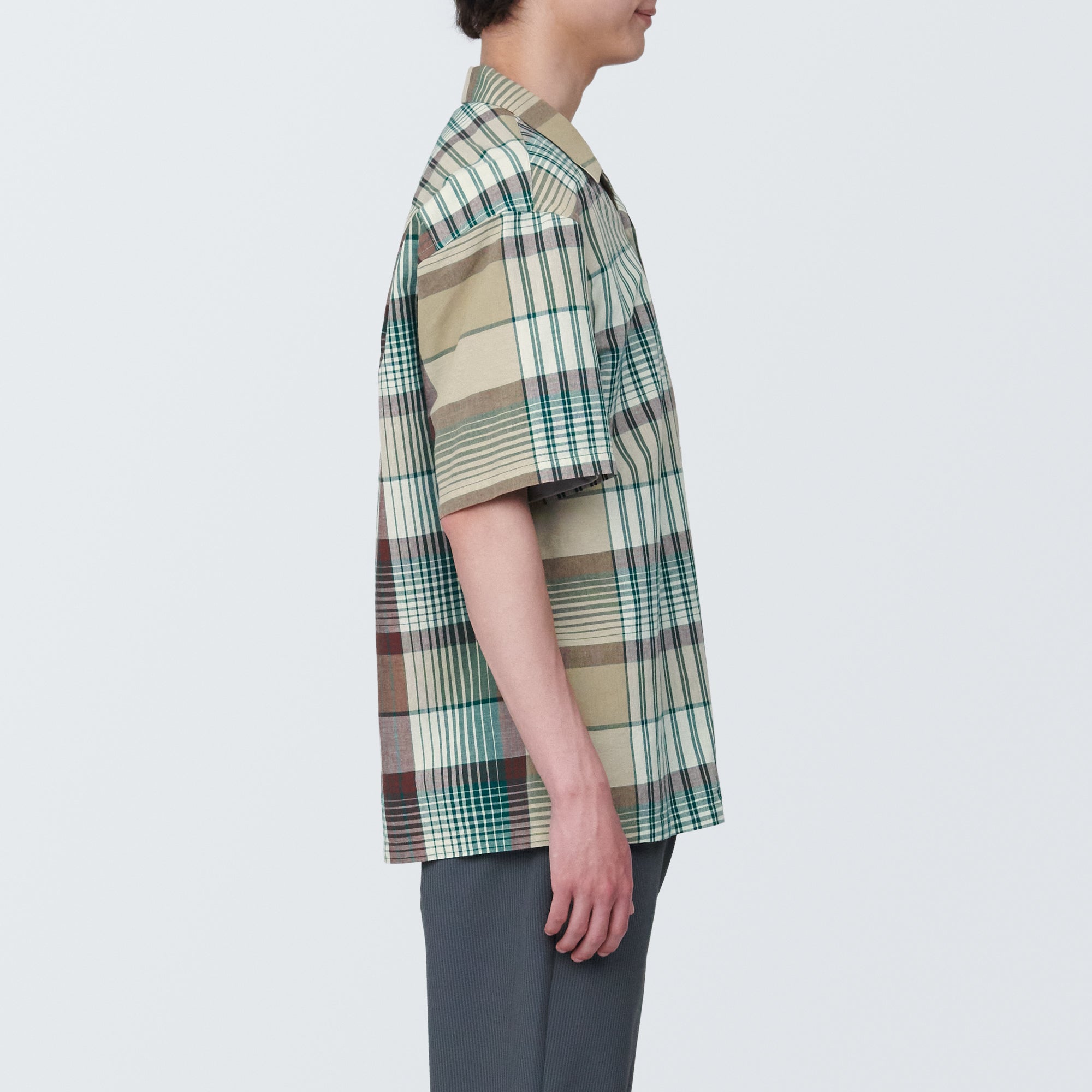 Men's Madras Check Open Collar Short Sleeve Shirt