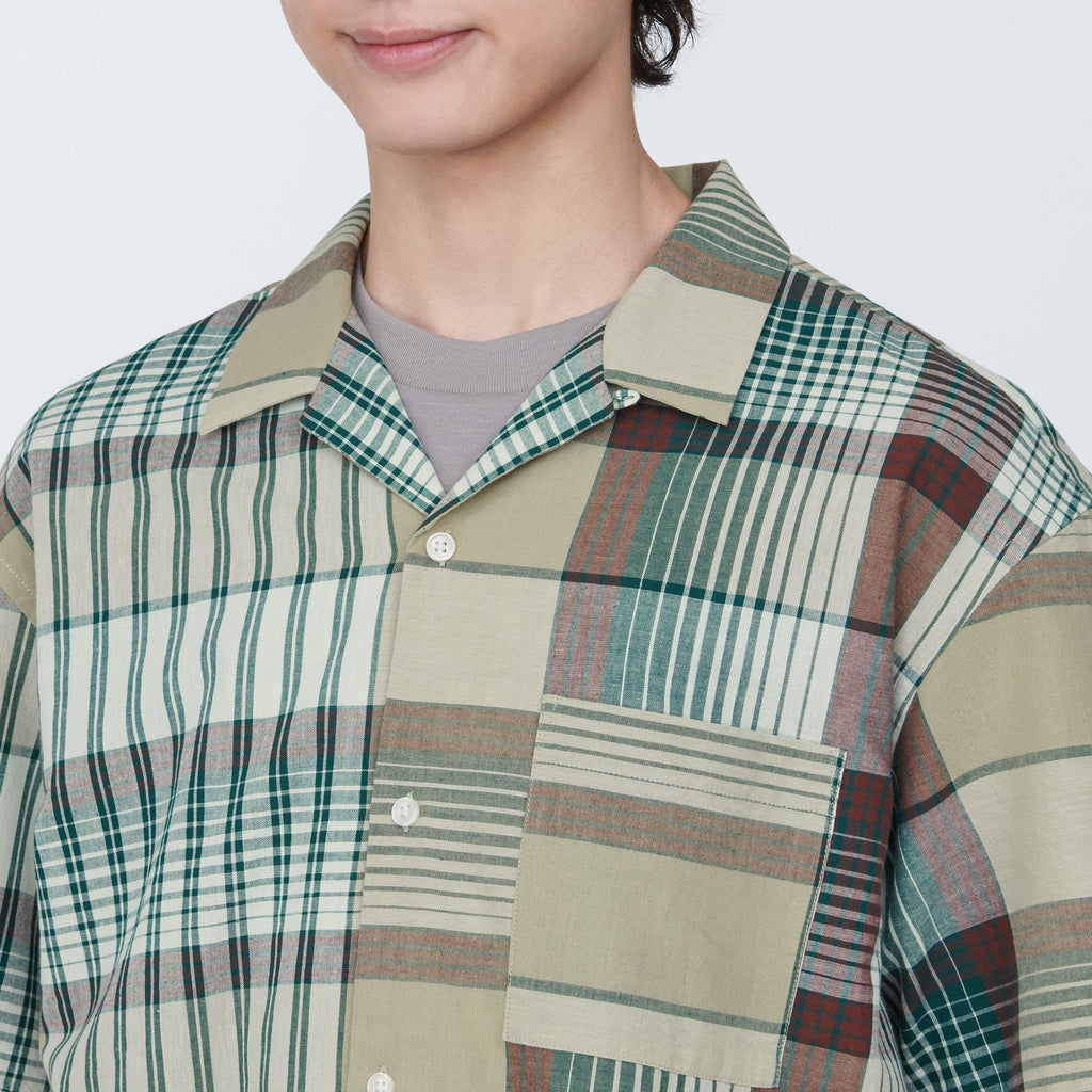 Men's Madras Check Open Collar Short Sleeve Shirt