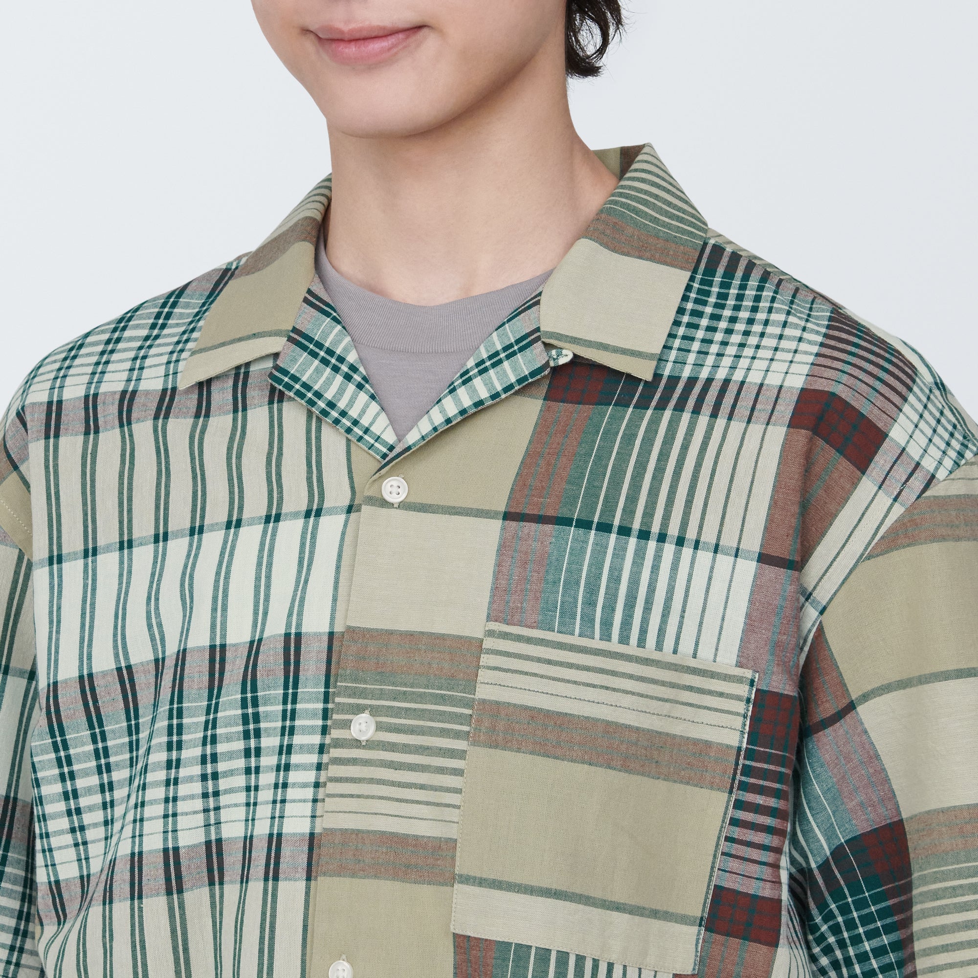 Men's Madras Check Open Collar Short Sleeve Shirt