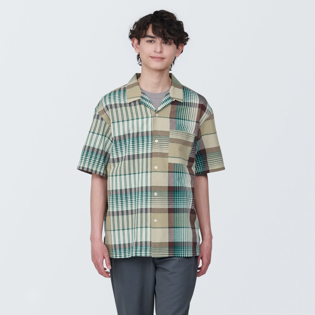 Men's Madras Check Open Collar Short Sleeve Shirt