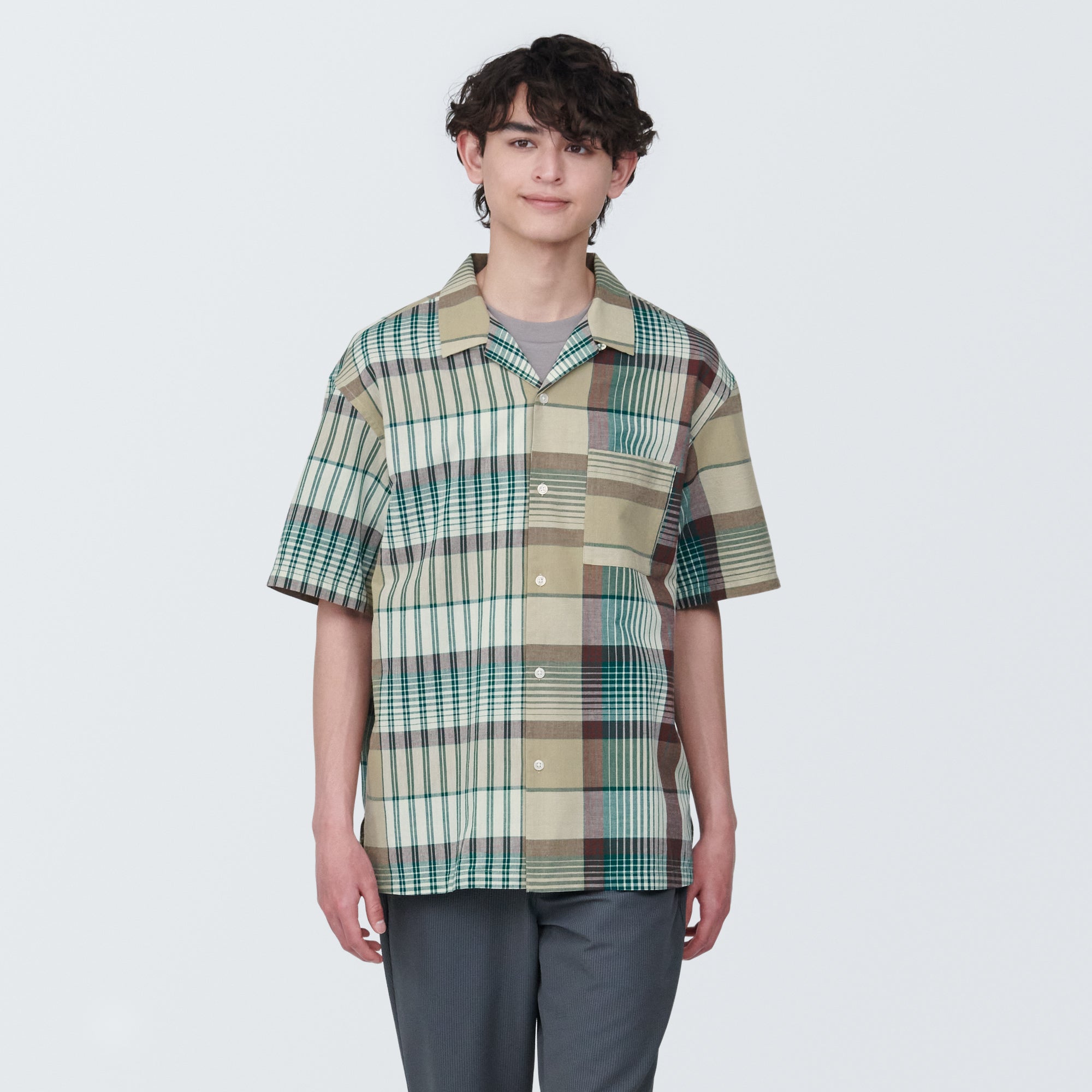 Men's Madras Check Open Collar Short Sleeve Shirt