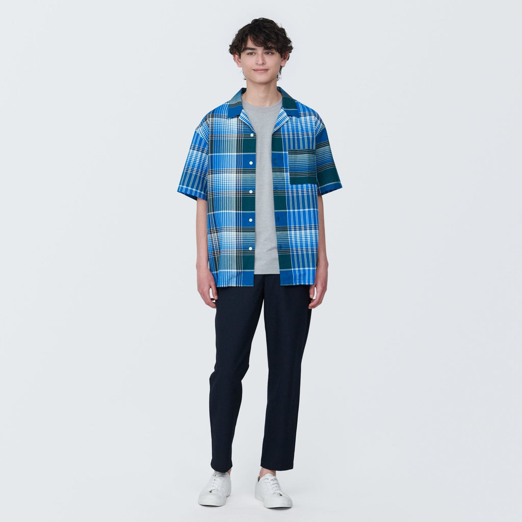 Men's Madras Check Open Collar Short Sleeve Shirt