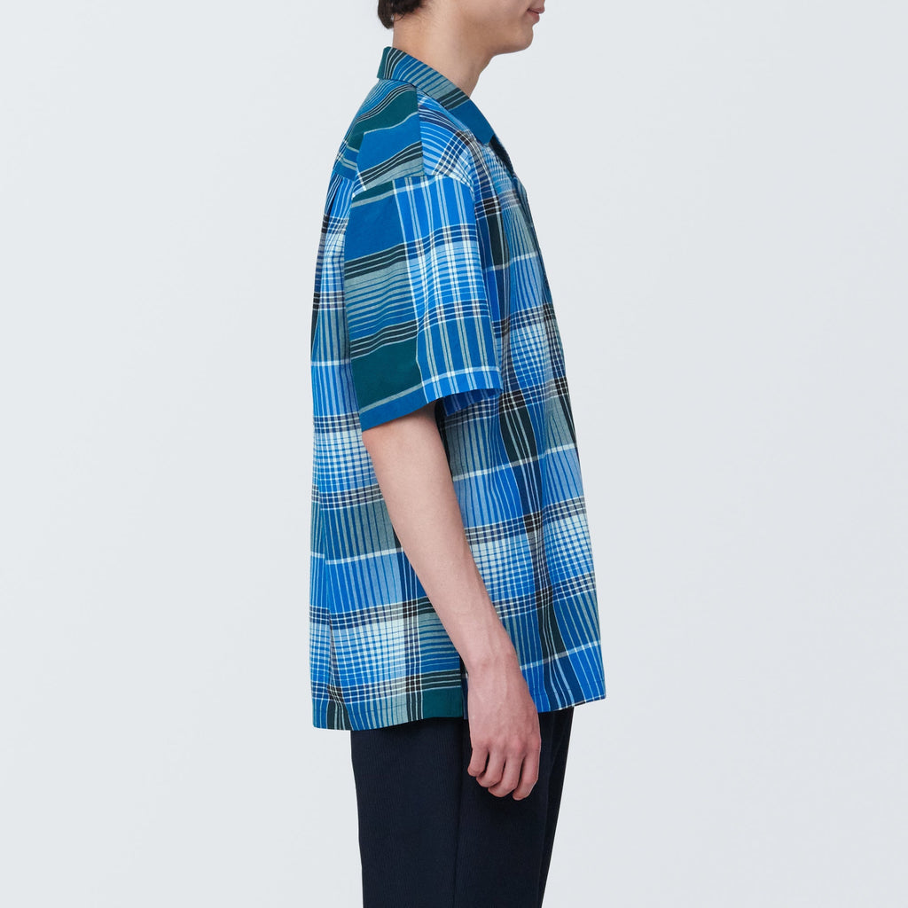 Men's Madras Check Open Collar Short Sleeve Shirt
