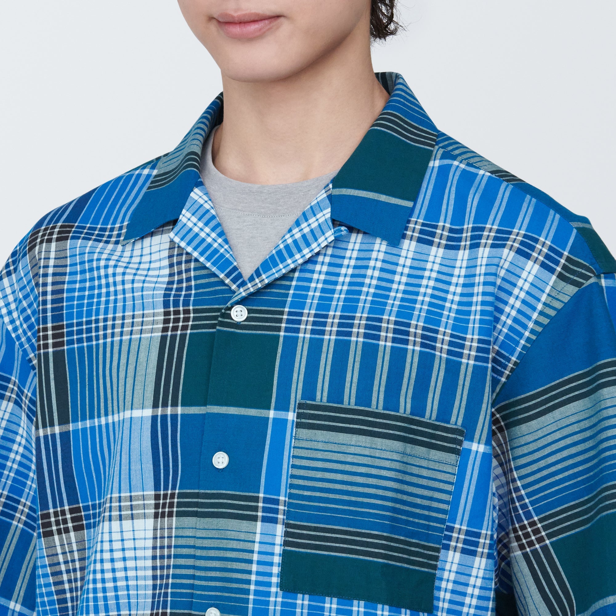 Men's Madras Check Open Collar Short Sleeve Shirt