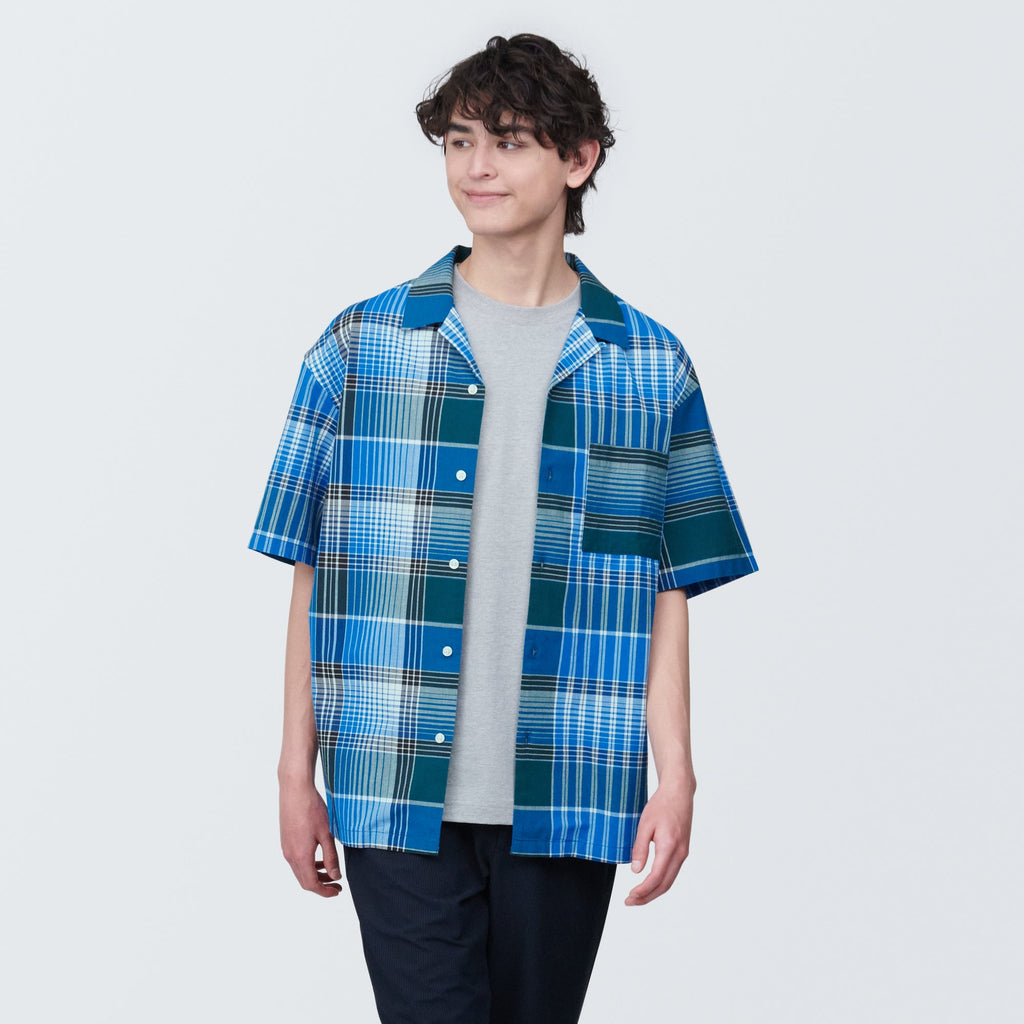 Men's Madras Check Open Collar Short Sleeve Shirt