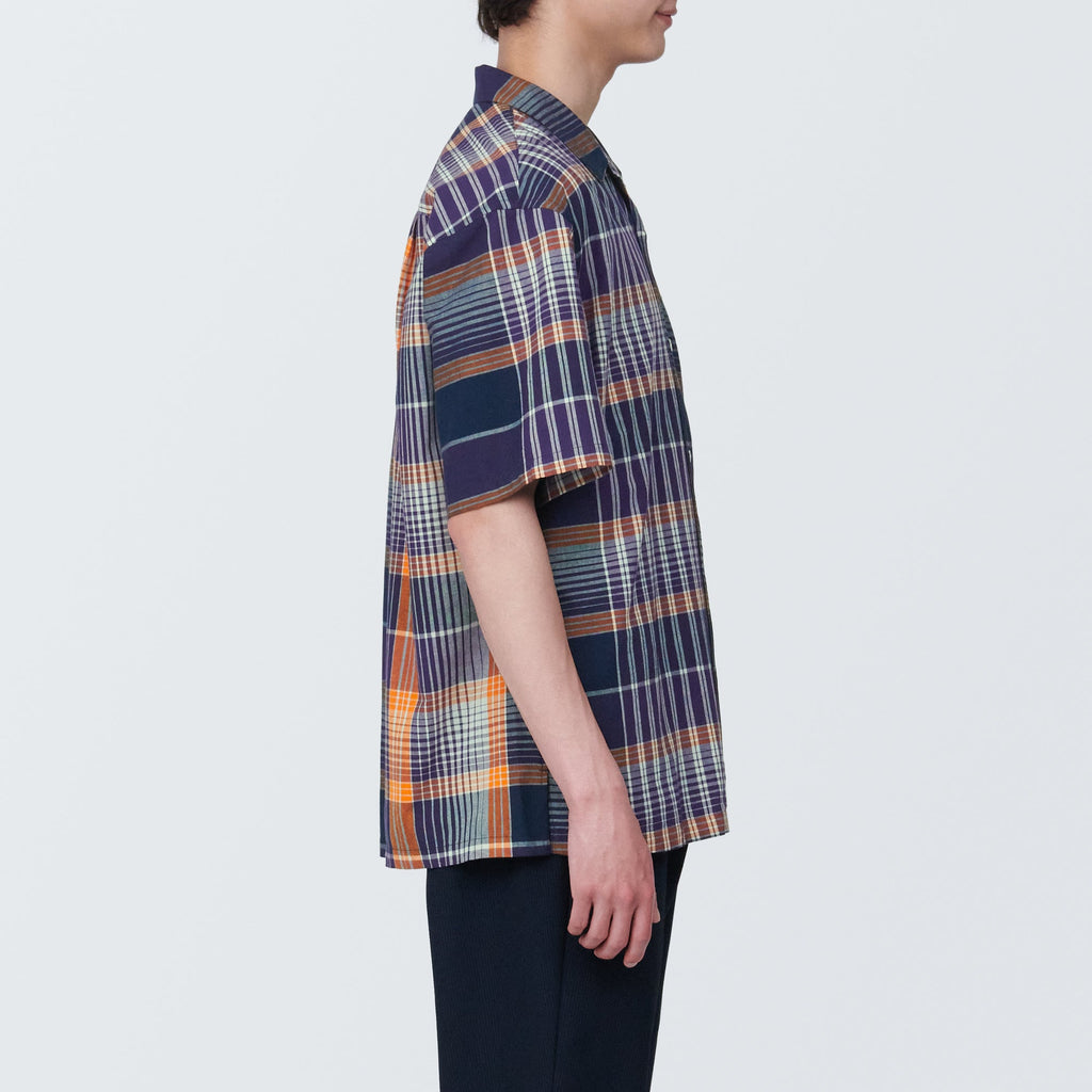 Men's Madras Check Open Collar Short Sleeve Shirt