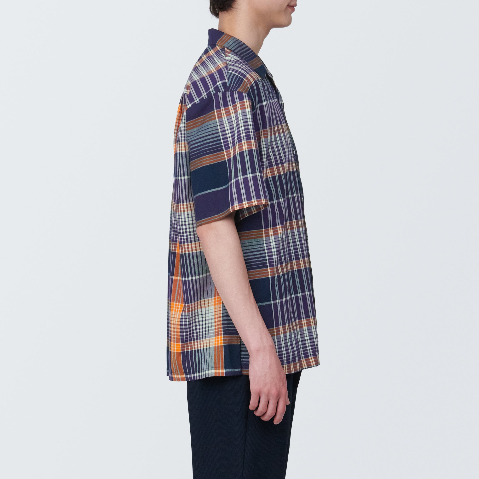 Men's Madras Check Open Collar Short Sleeve Shirt