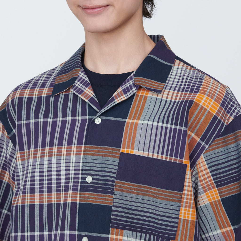 Men's Madras Check Open Collar Short Sleeve Shirt