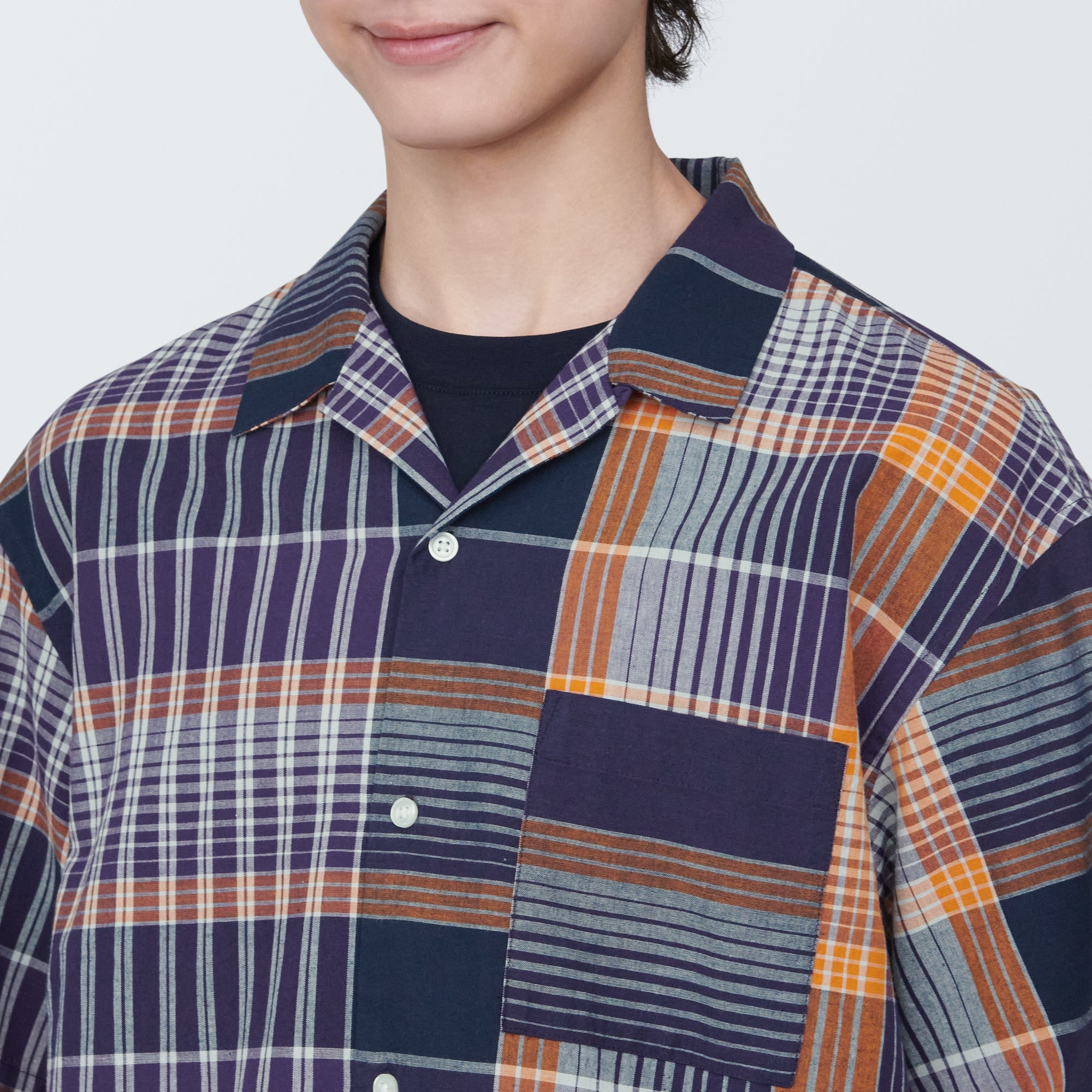 Men's Madras Check Open Collar Short Sleeve Shirt