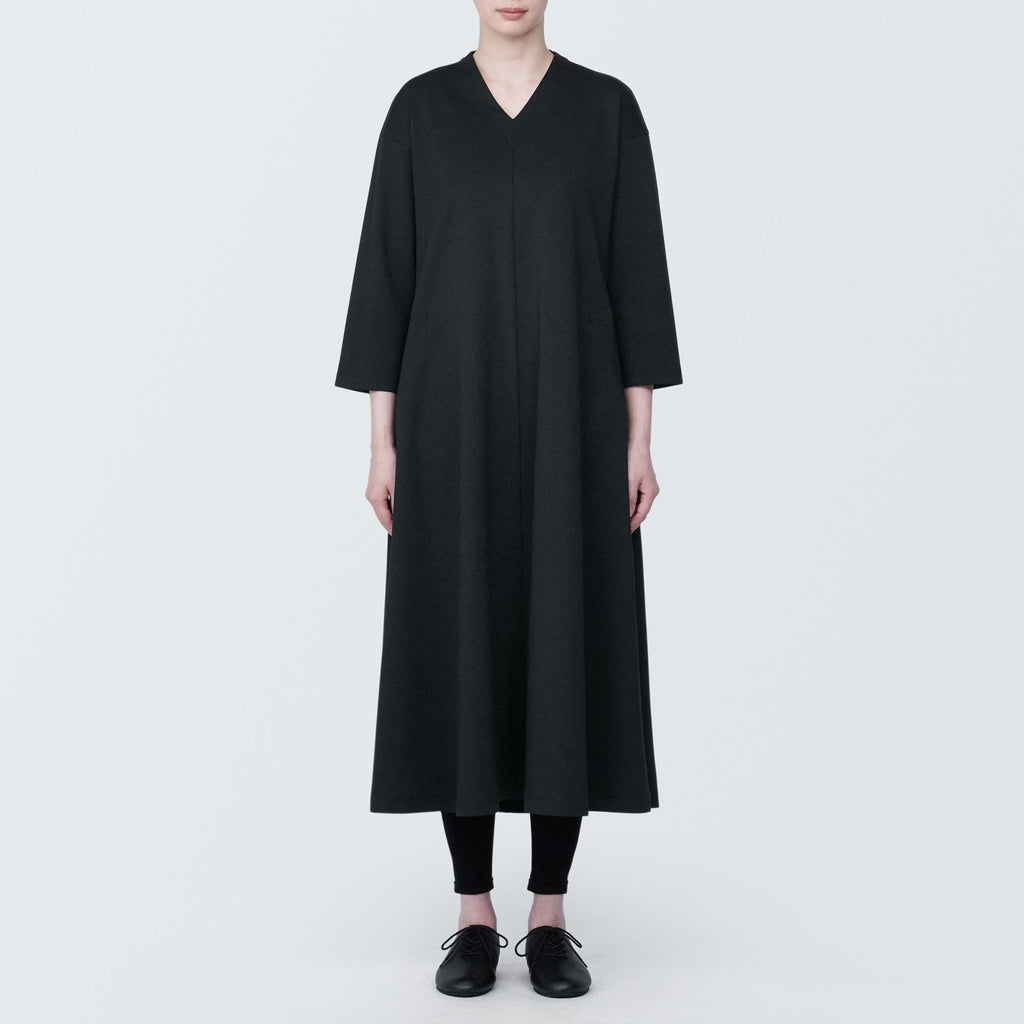 Women's Double Knitted V-Neck Dress