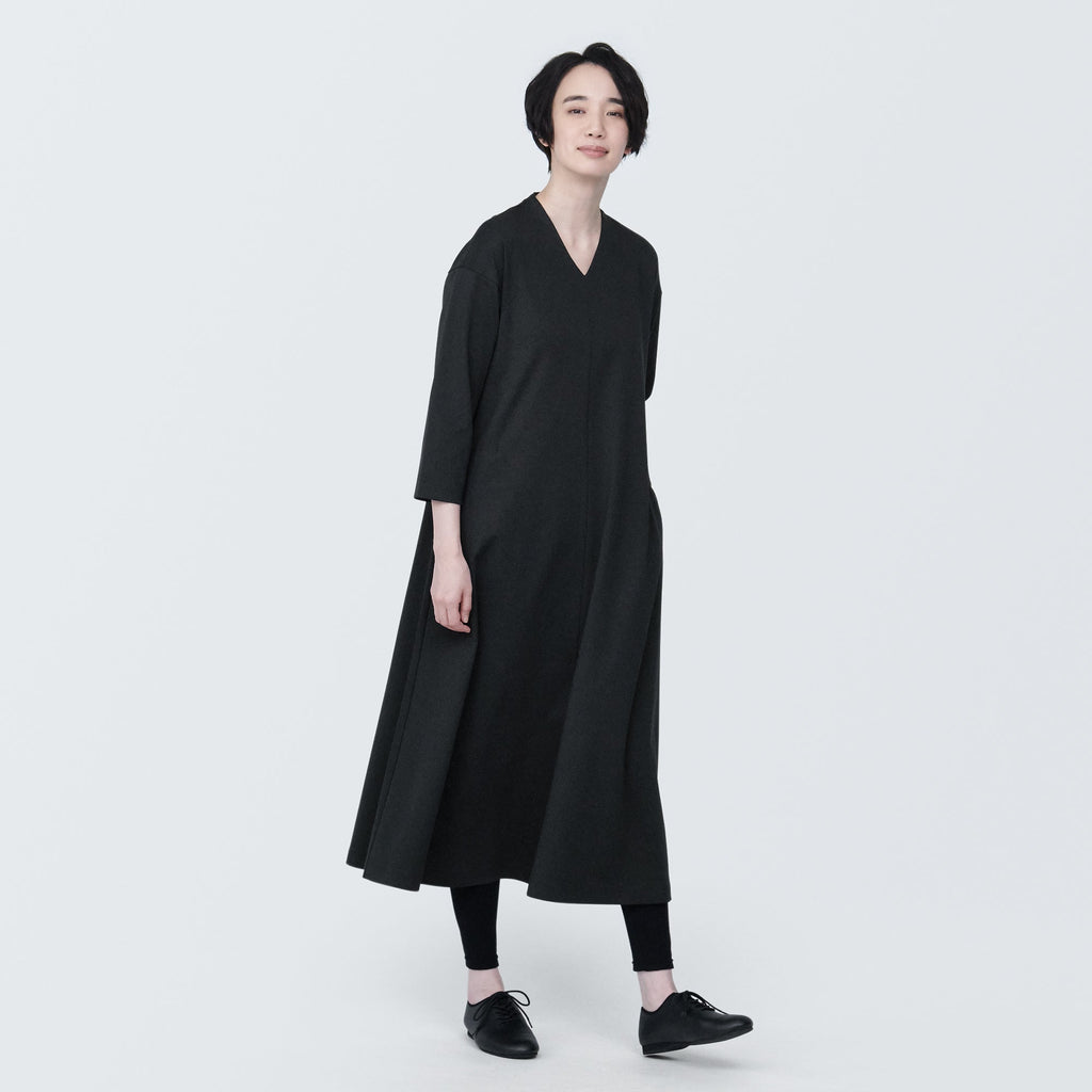 Women's Double Knitted V-Neck Dress