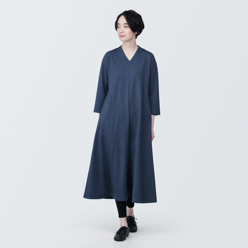 Women's Double Knitted V-Neck Dress