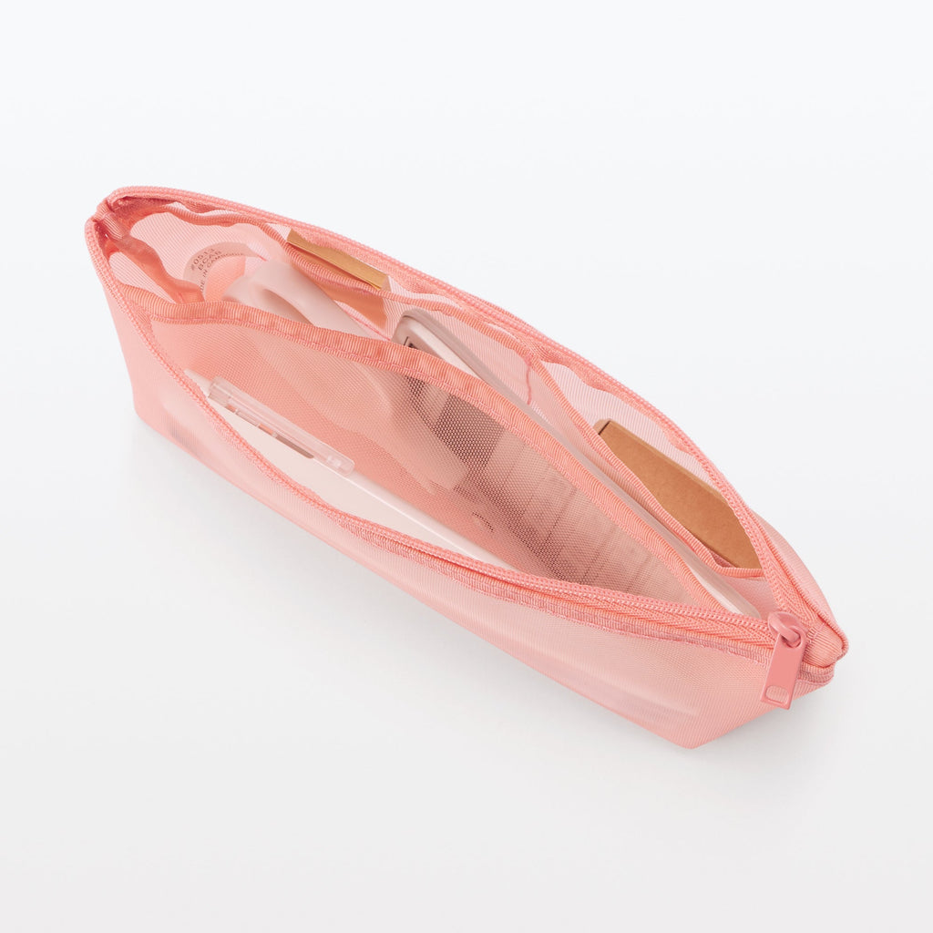 Nylon Mesh Pen Case with Gusset Tall - Pink