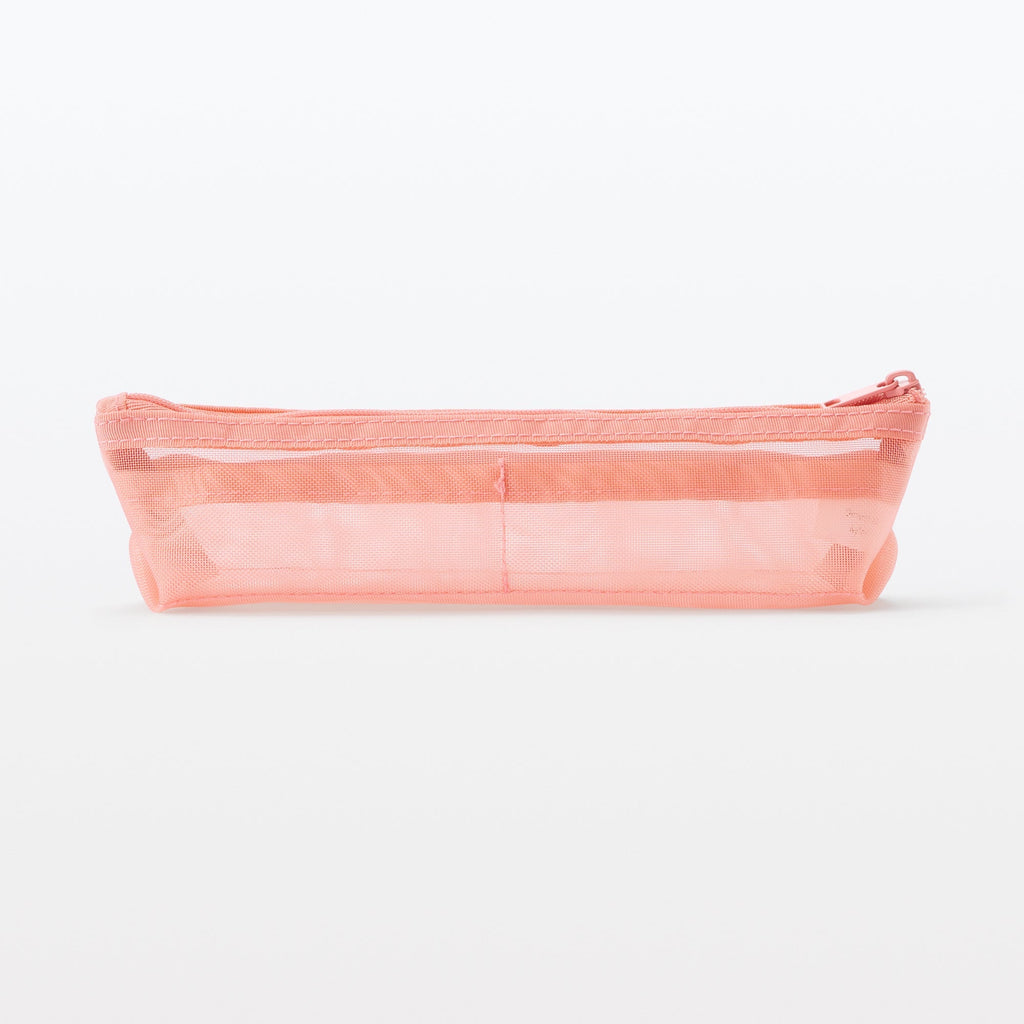 Nylon Mesh Pen Case with Gusset Thin - Pink