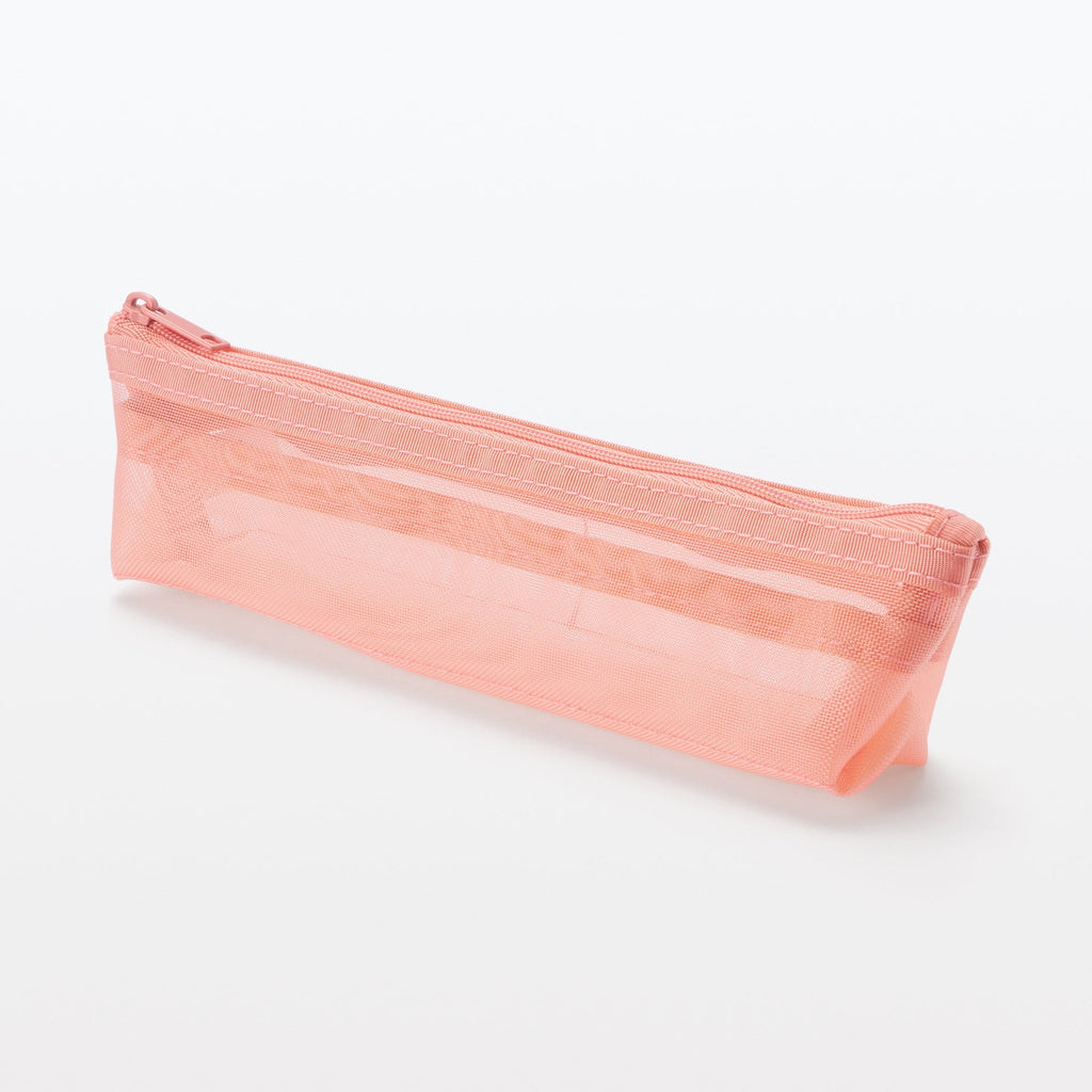 Nylon Mesh Pen Case with Gusset Thin - Pink