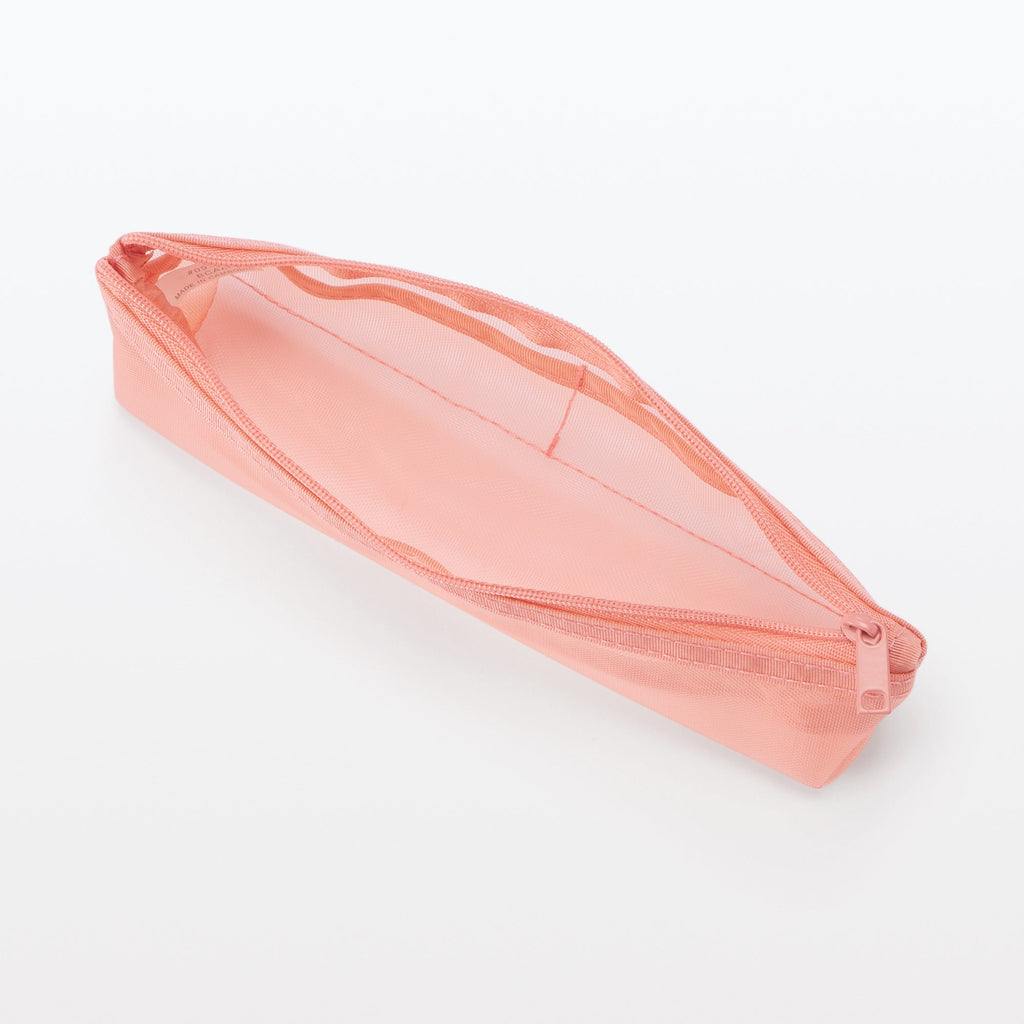 Nylon Mesh Pen Case with Gusset Thin - Pink