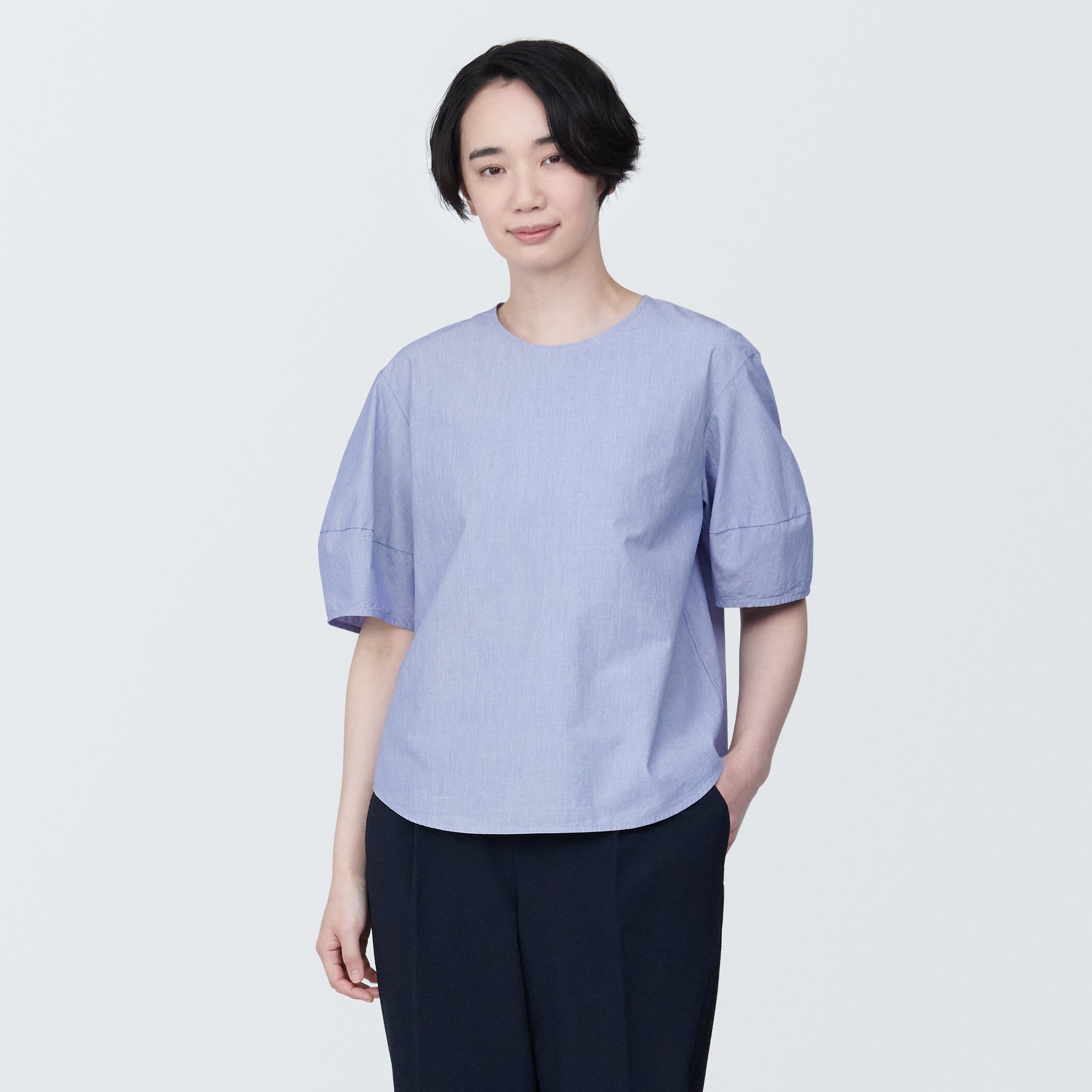 Women's Cool Touch Broadcloth Short Sleeve Striped Blouse