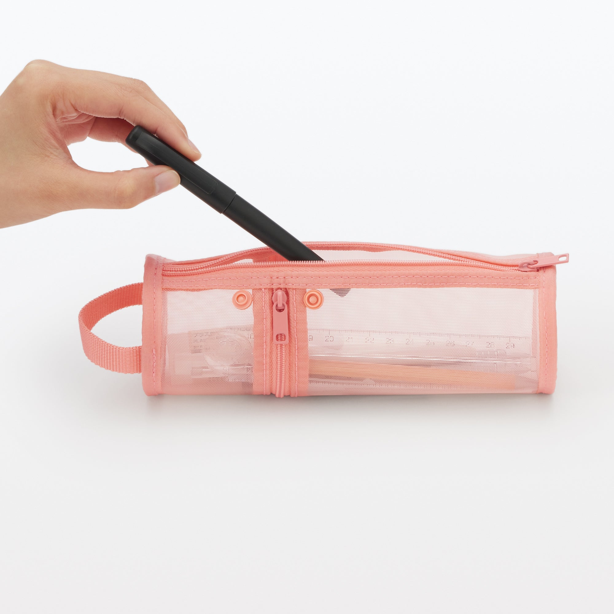 Nylon Mesh Vertical/Horizontal Pen Case Thin - Pink