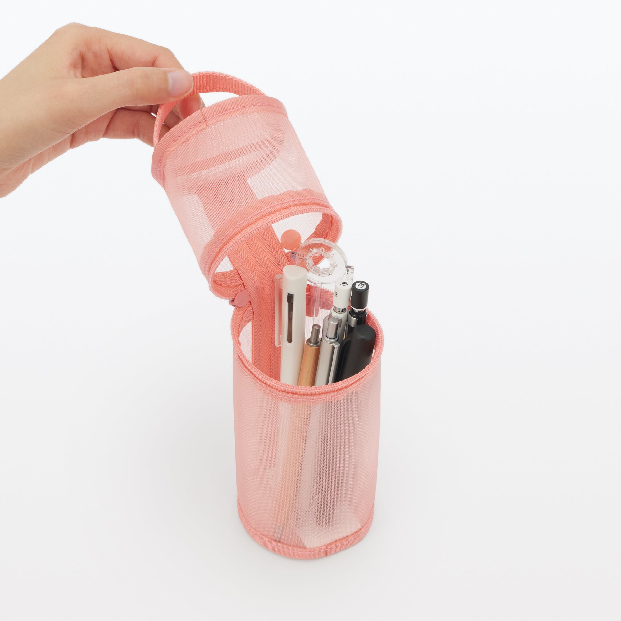 Nylon Mesh Vertical/Horizontal Pen Case Thin - Pink