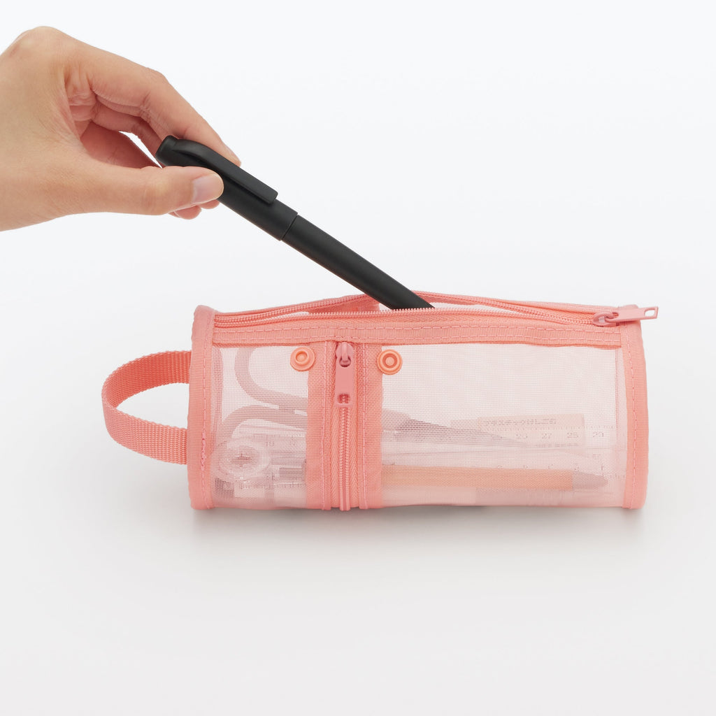 Nylon Mesh Vertical/Horizontal Pen Case Wide - Pink