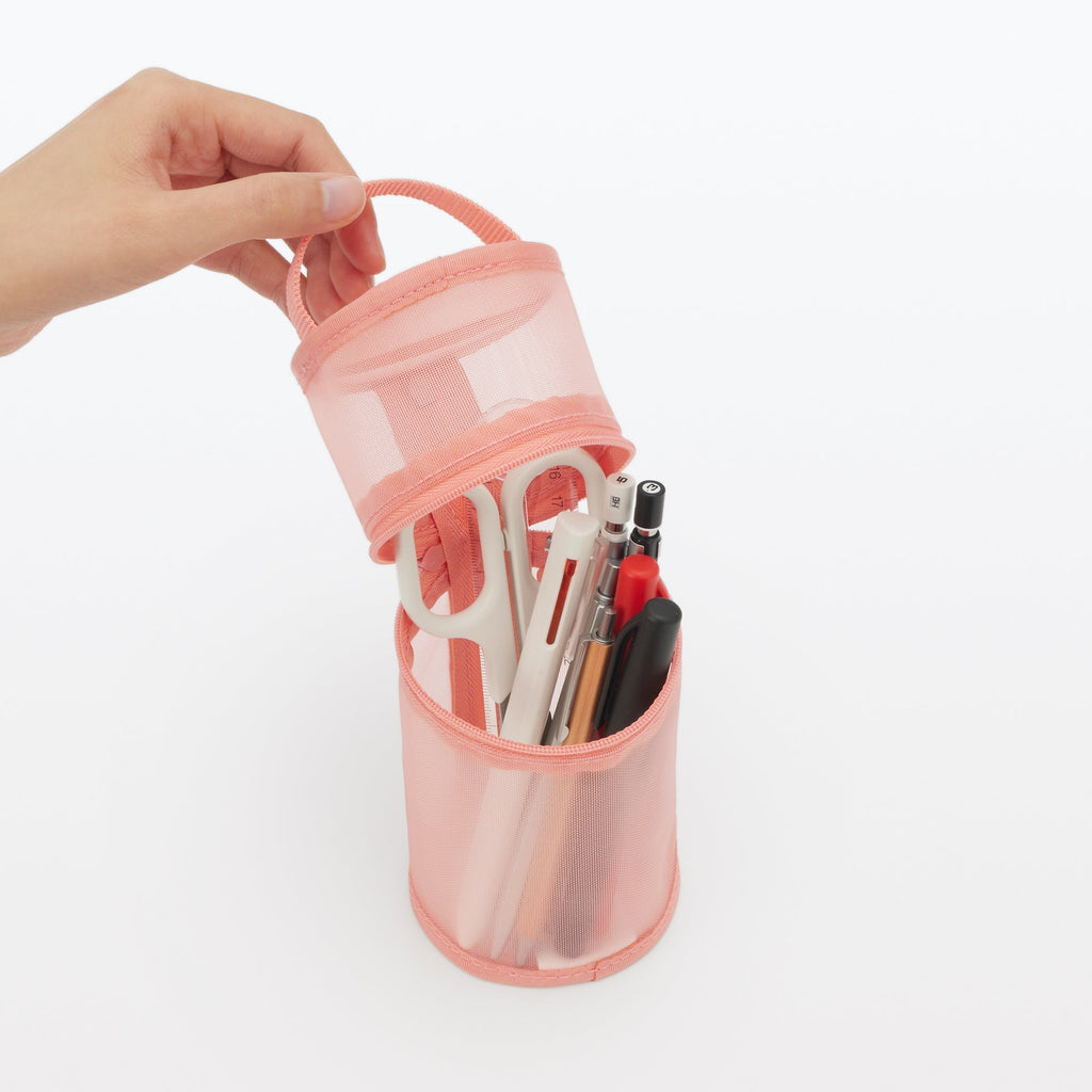 Nylon Mesh Vertical/Horizontal Pen Case Wide - Pink