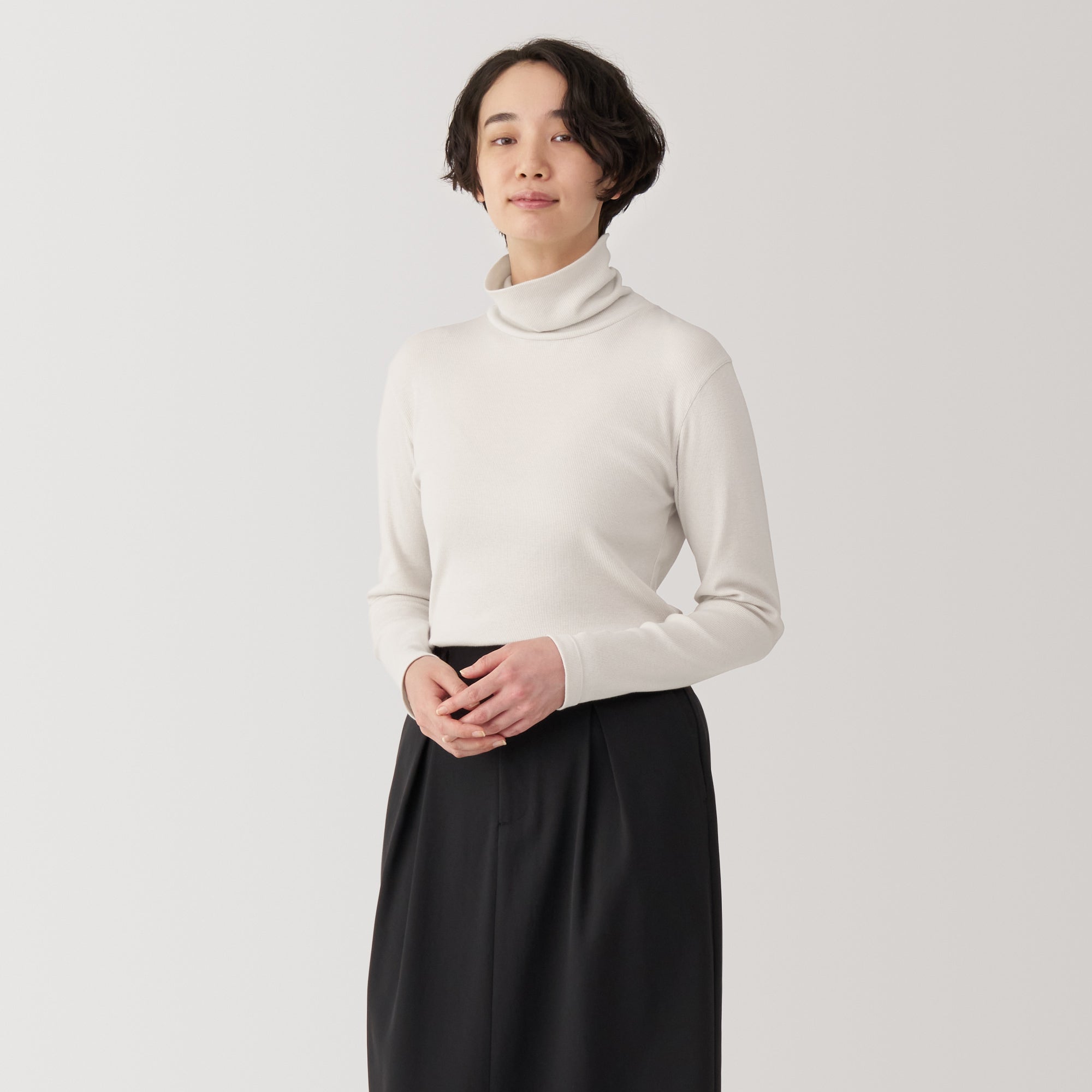 Women's Soy Fibre Blend Ribbed Turtleneck Long Sleeve T-Shirt