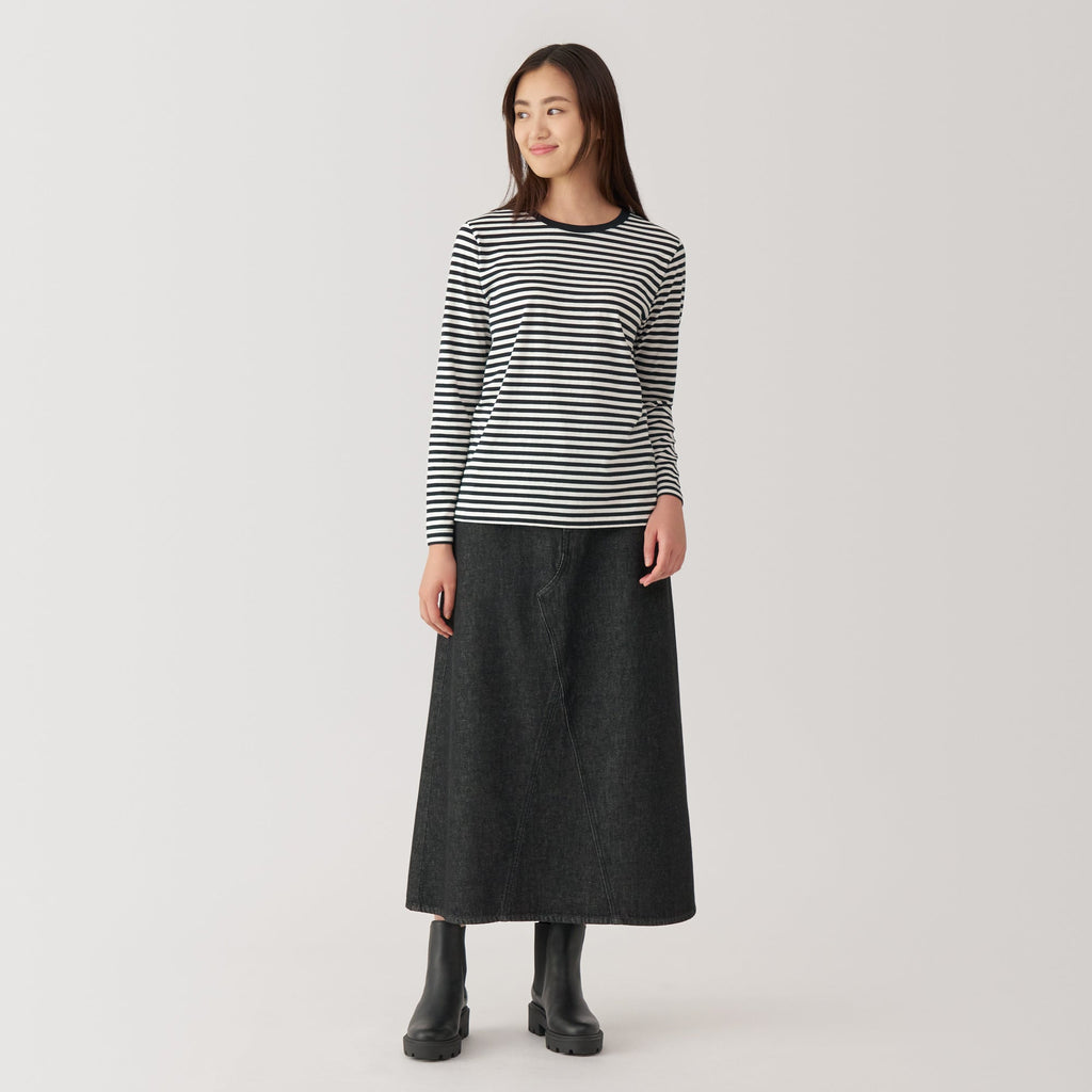 Women's Jersey Crew Neck Long Sleeve Striped T-Shirt