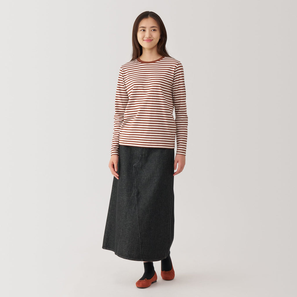Women's Jersey Crew Neck Long Sleeve Striped T-Shirt
