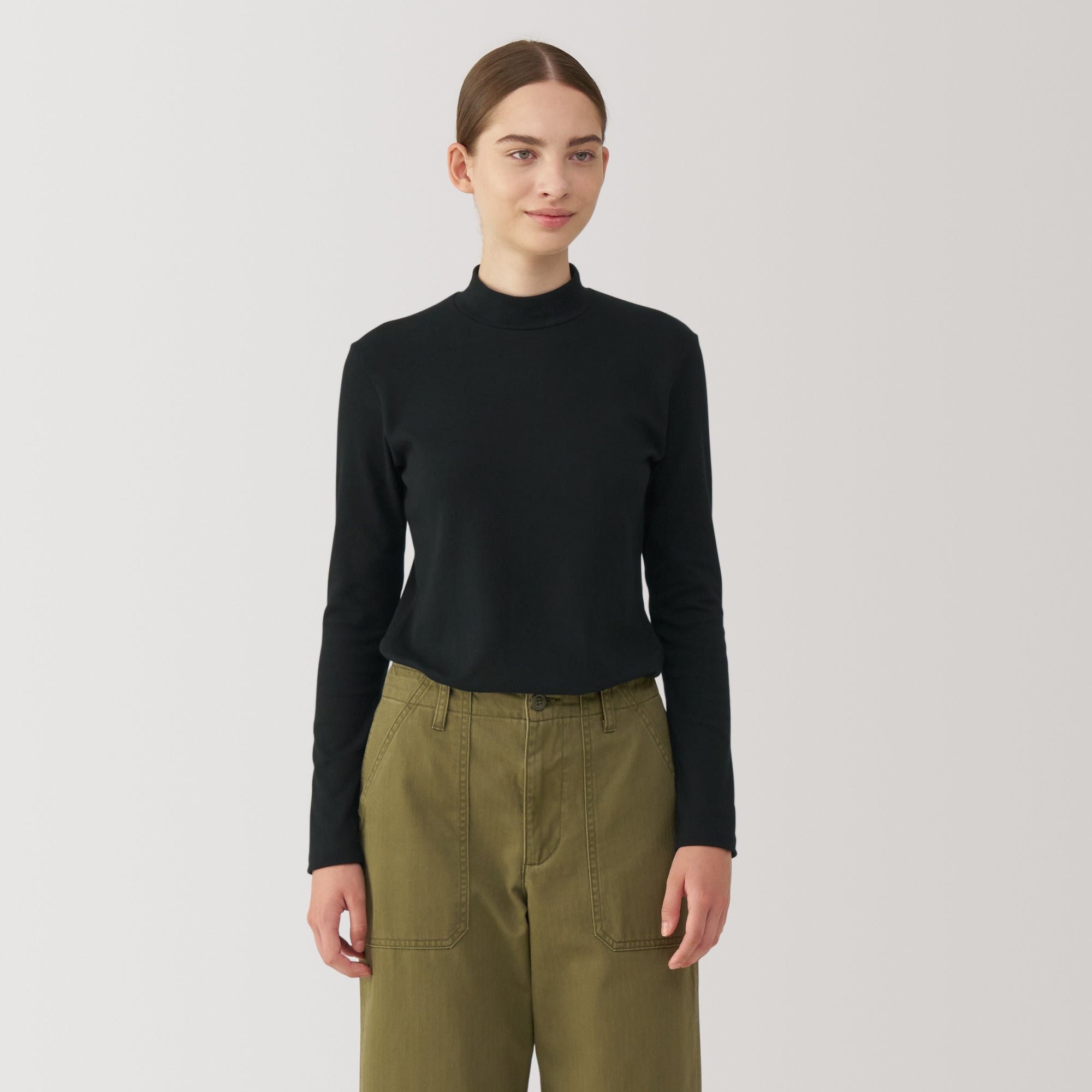 Women's Brushed Ribbed High Neck Long Sleeve T-Shirt