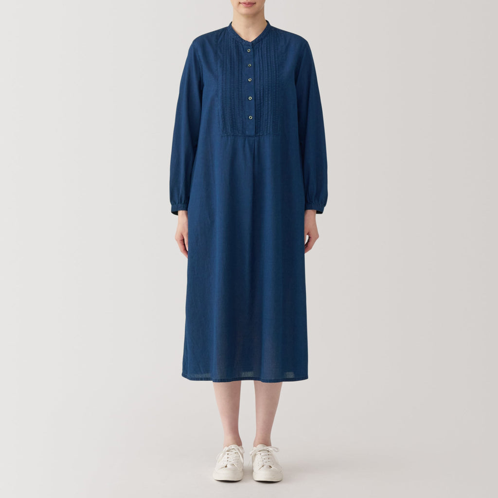 Women's Cotton Voile Indigo Long Sleeve Dress