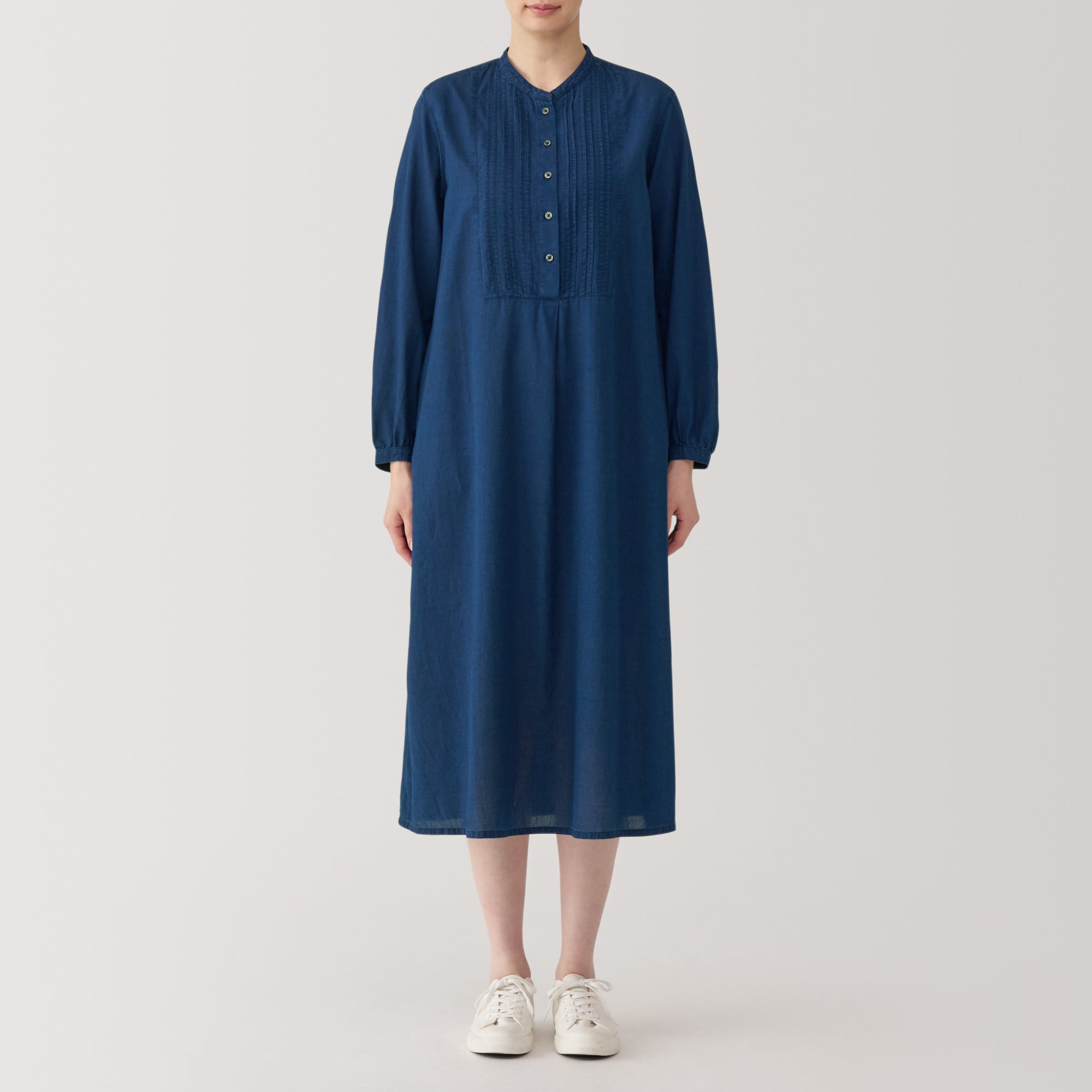 Women's Cotton Voile Indigo Long Sleeve Dress