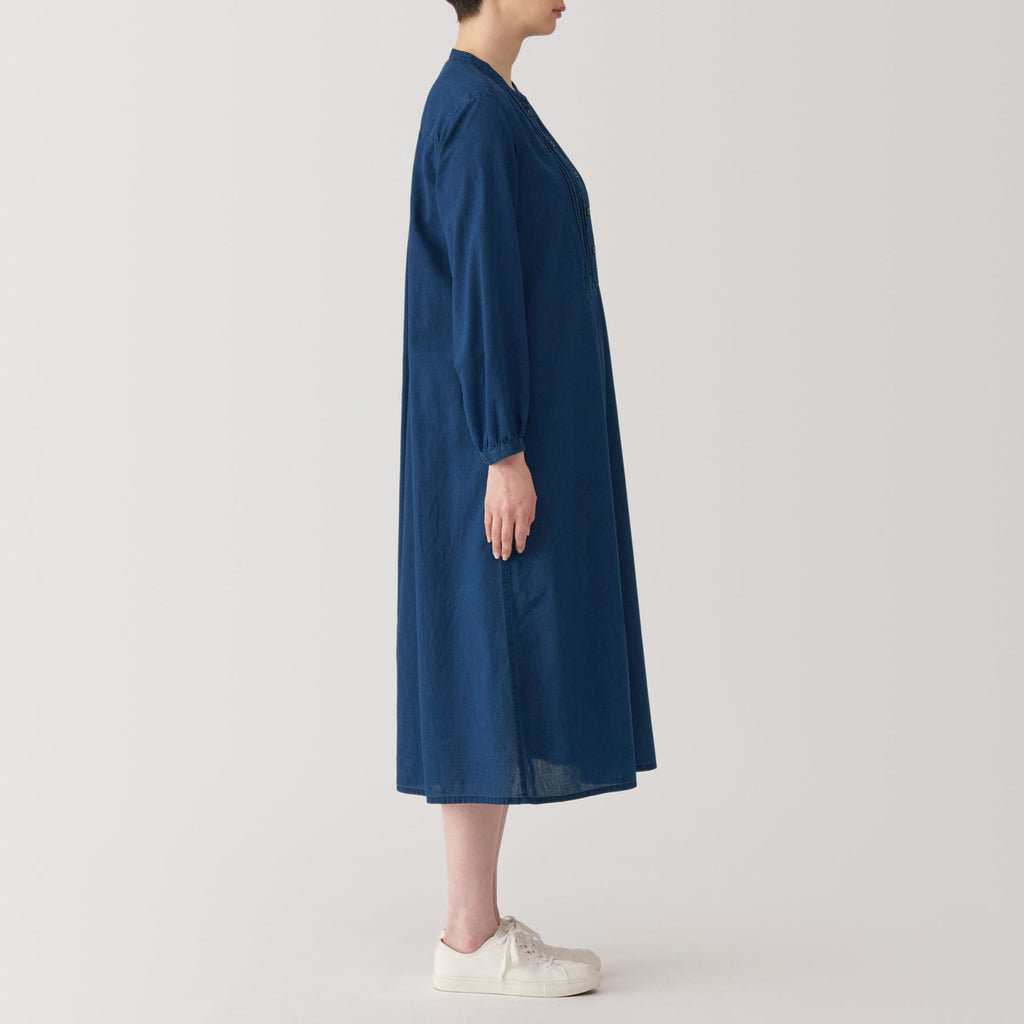 Women's Cotton Voile Indigo Long Sleeve Dress