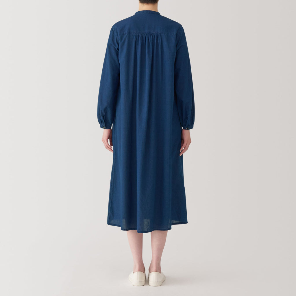 Women's Cotton Voile Indigo Long Sleeve Dress