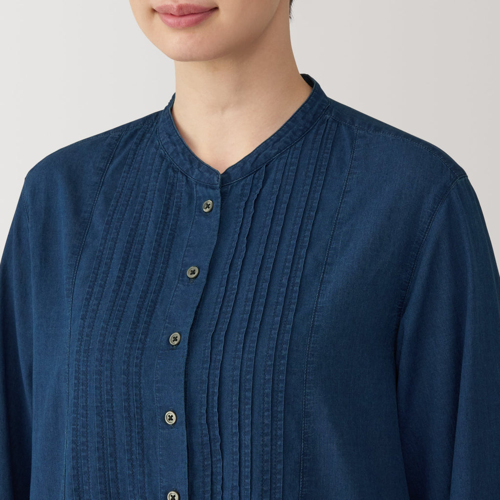 Women's Cotton Voile Indigo Long Sleeve Dress