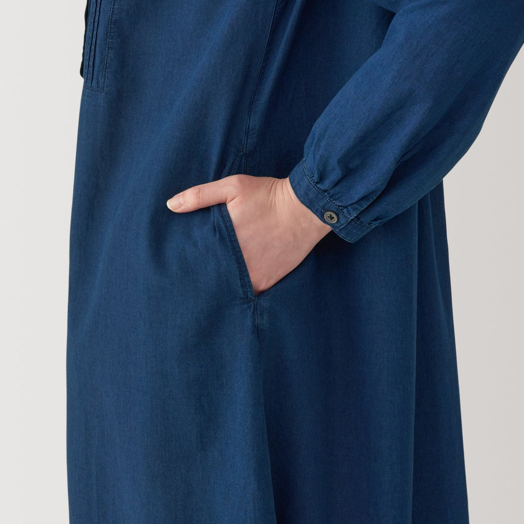 Women's Cotton Voile Indigo Long Sleeve Dress