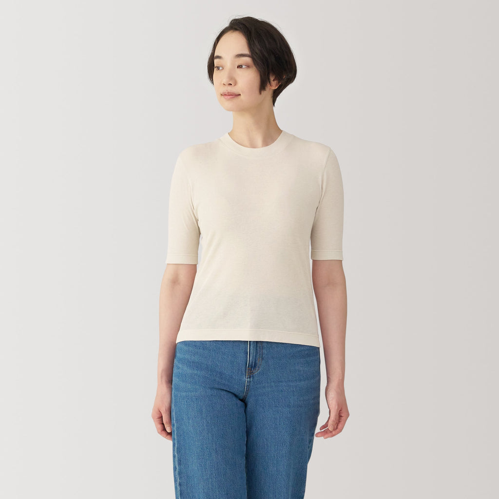 Women's Soy Fiber Blend Ribbed Crewneck Half Sleeve T-Shirt