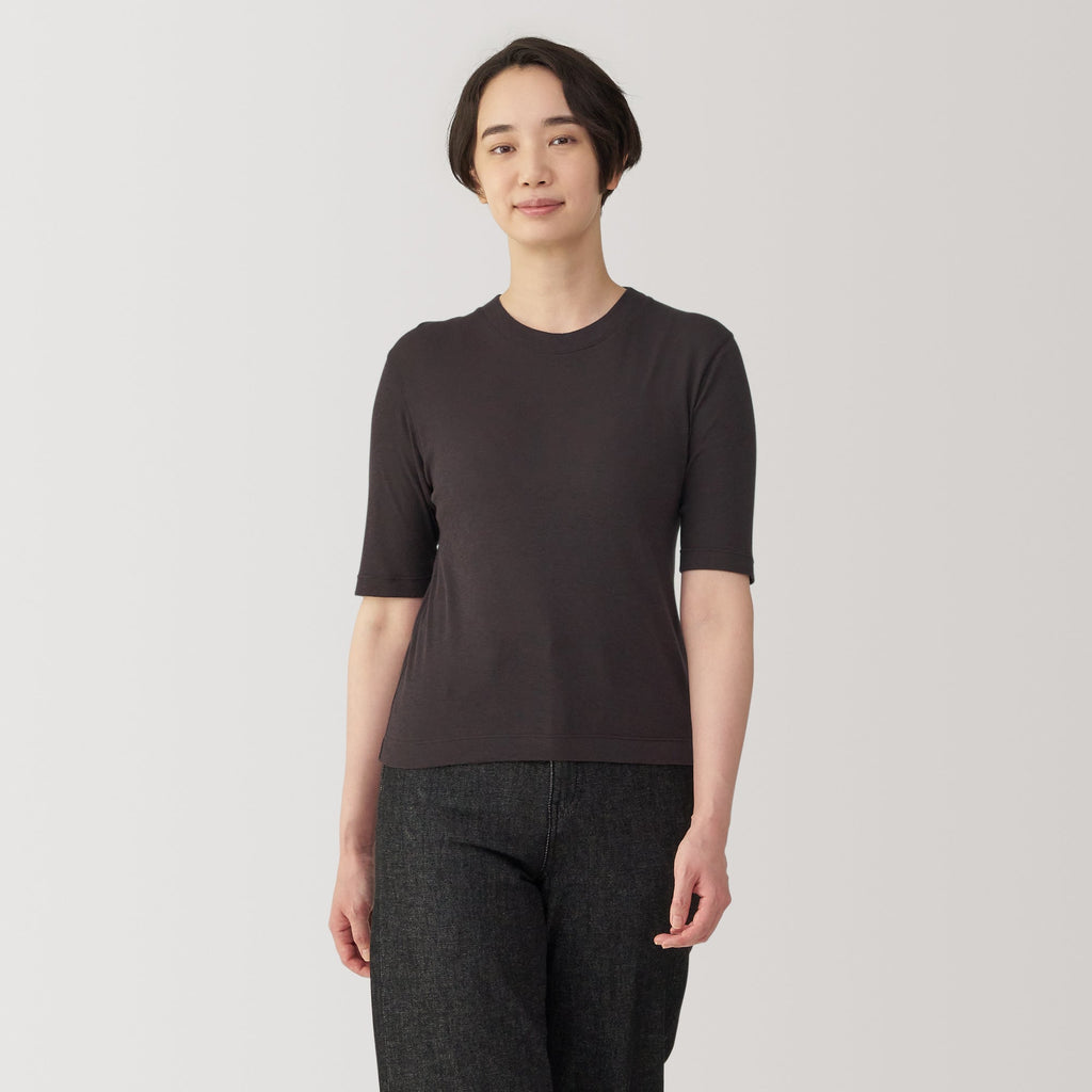 Women's Soy Fiber Blend Ribbed Crewneck Half Sleeve T-Shirt