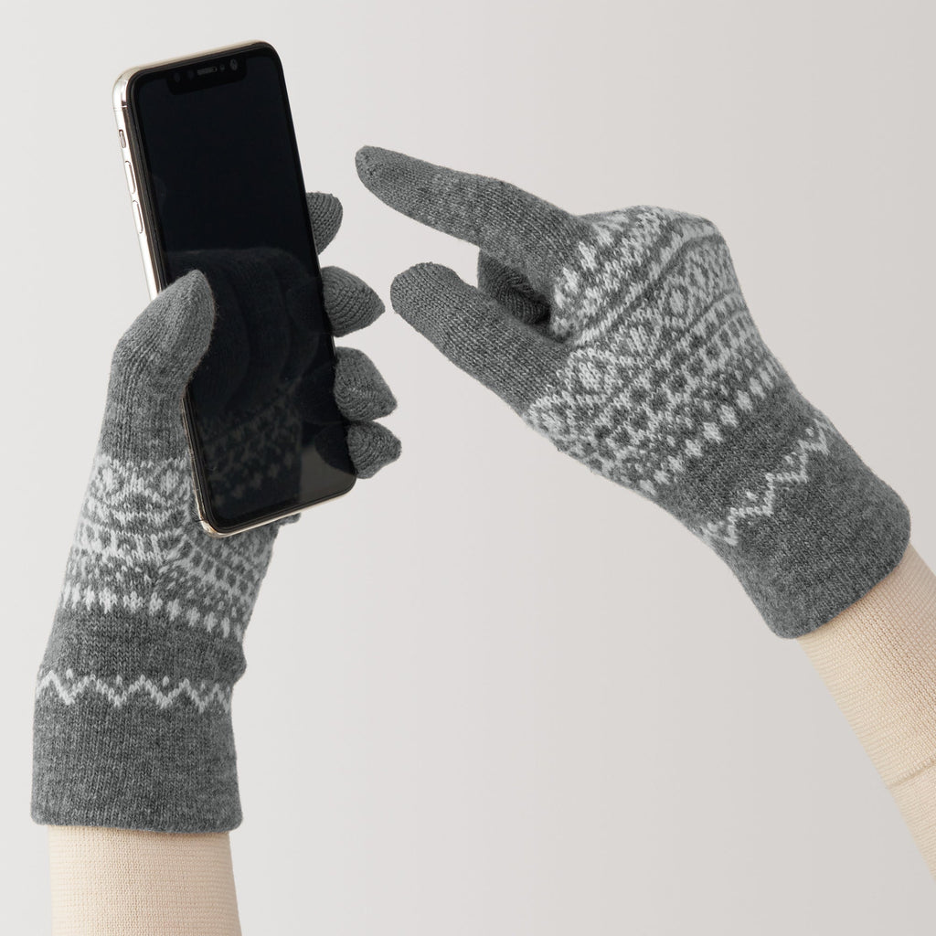 Wool Blend Patterned Touchscreen Gloves