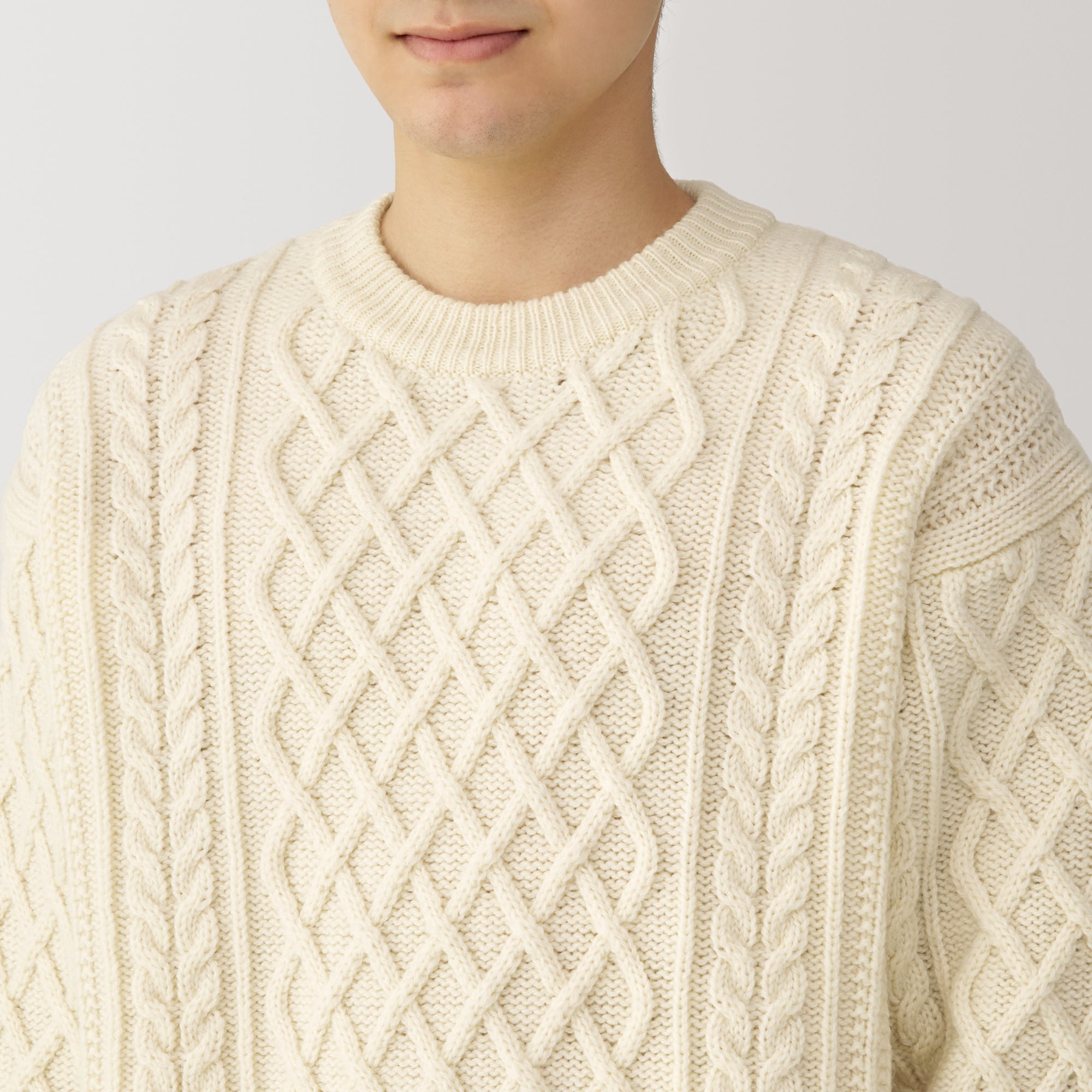 Men's Andes Wool Cable Knit Crew Neck Sweater