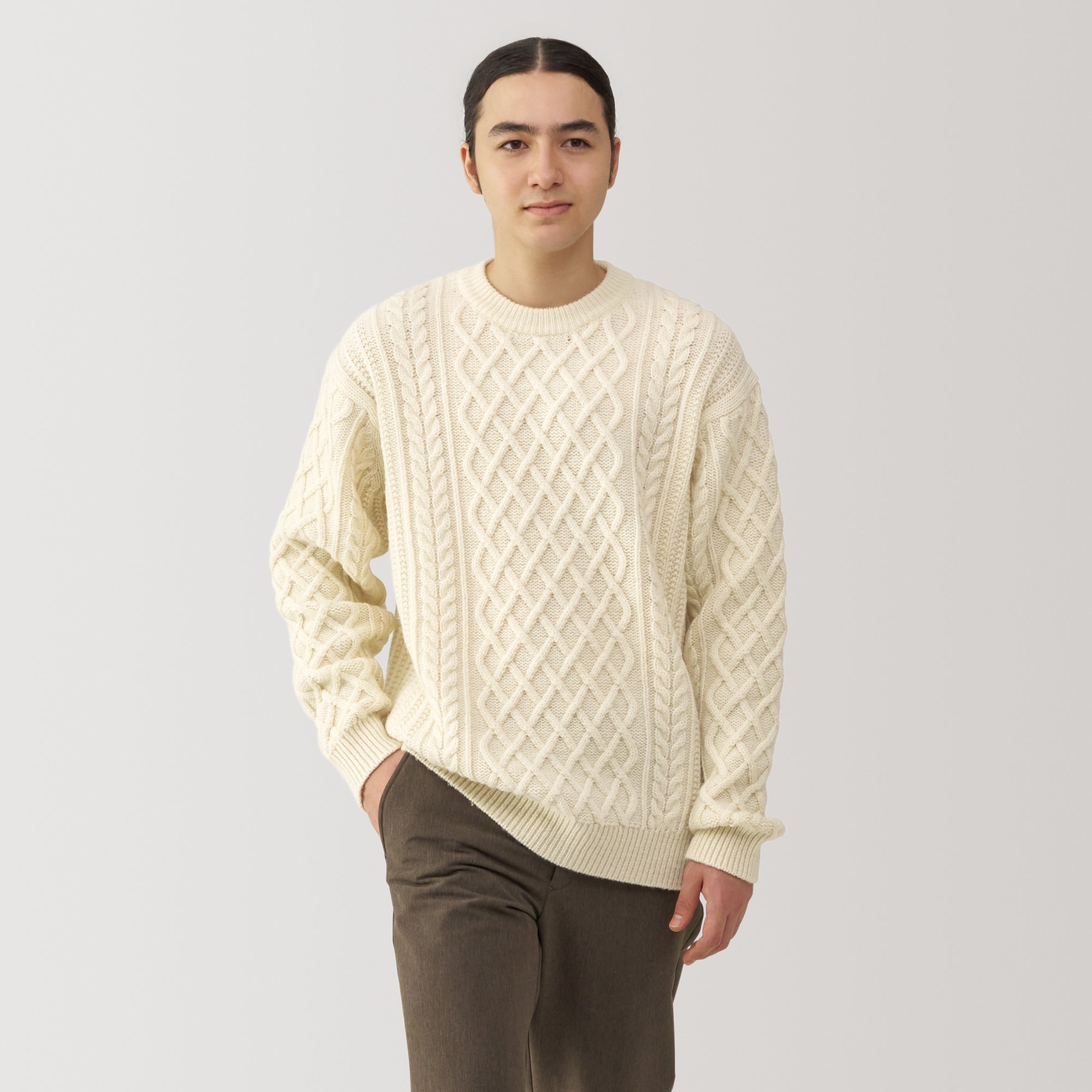 Men's Andes Wool Cable Knit Crew Neck Sweater