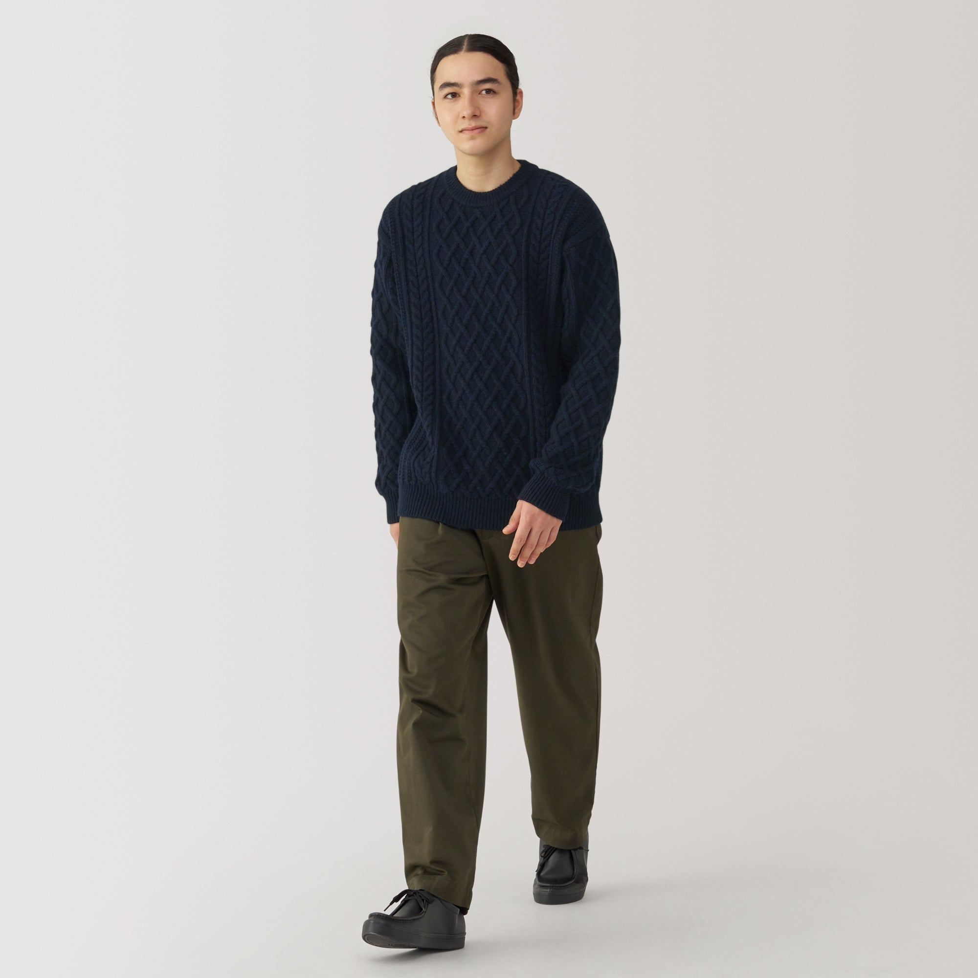 Men's Andes Wool Cable Knit Crew Neck Sweater