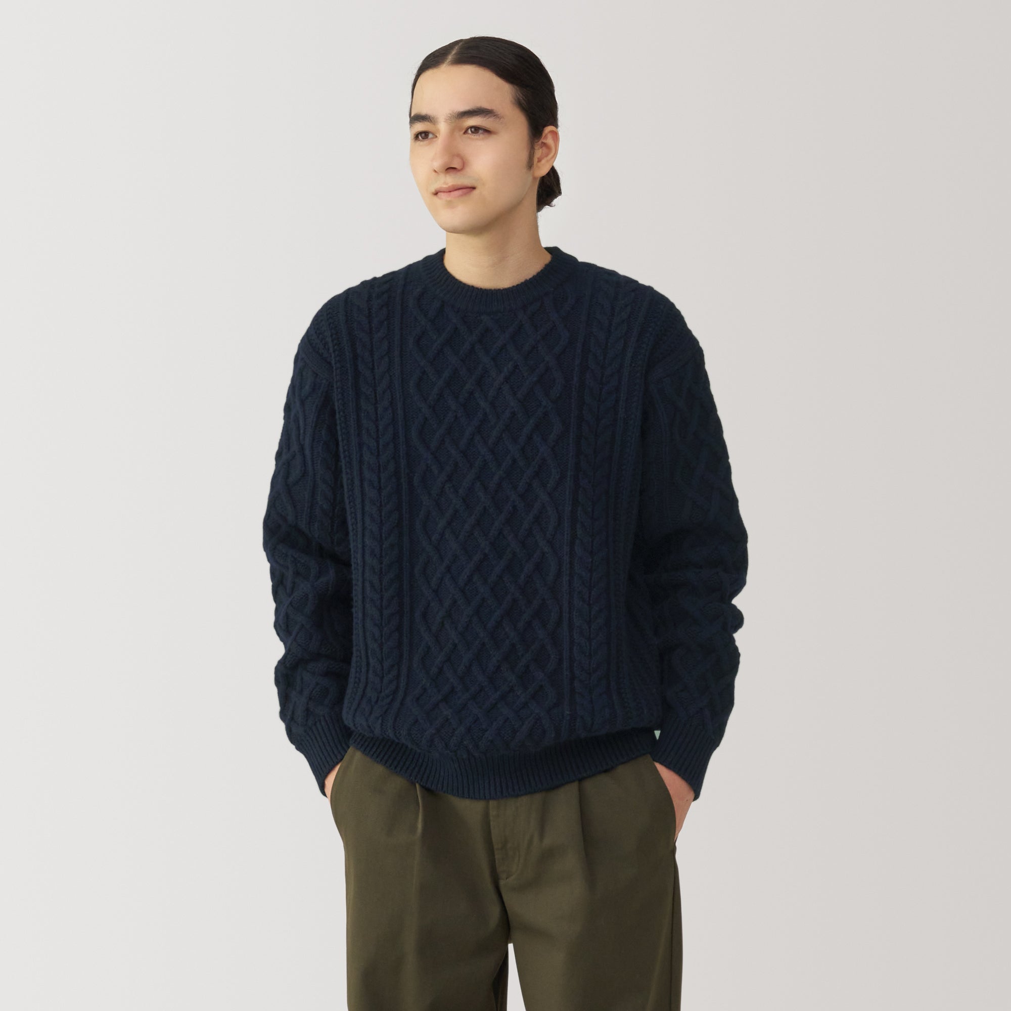 Men's Andes Wool Cable Knit Crew Neck Sweater