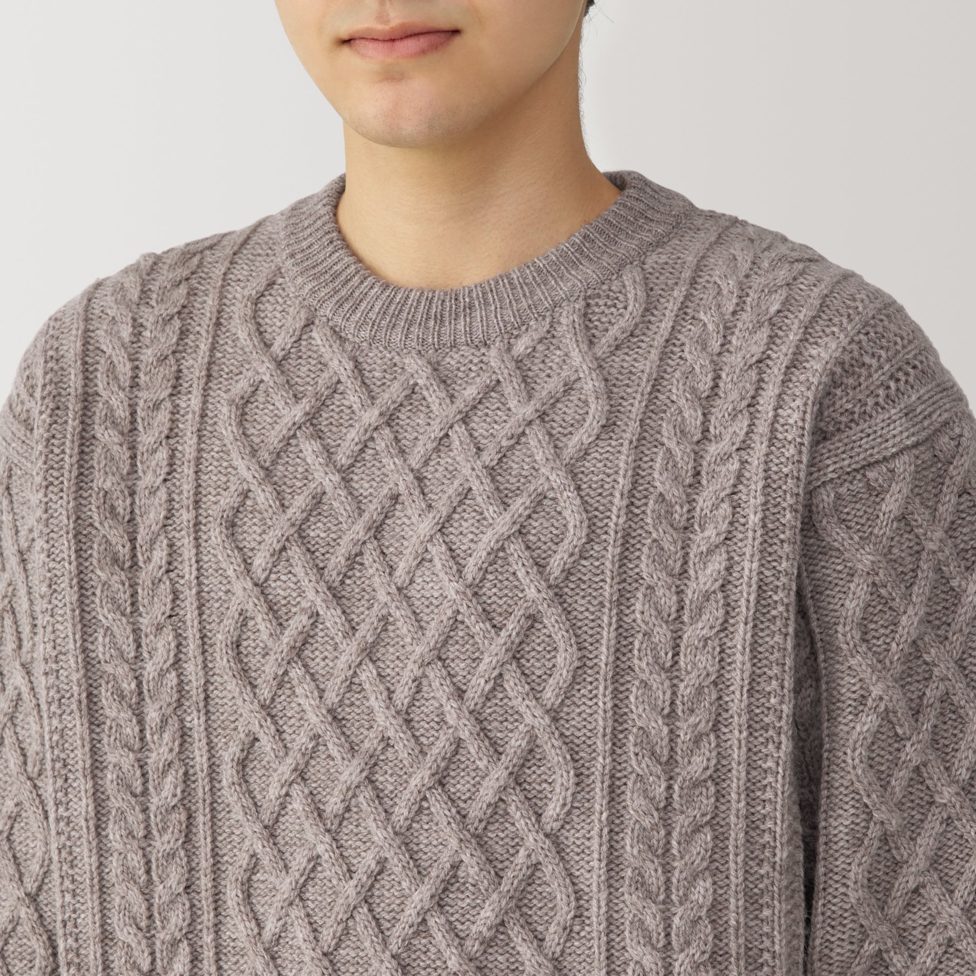 Men's Andes Wool Cable Knit Crew Neck Sweater