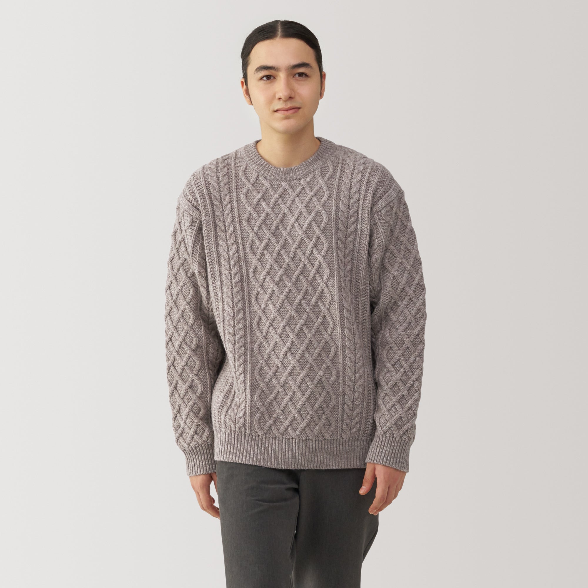 Men's Andes Wool Cable Knit Crew Neck Sweater