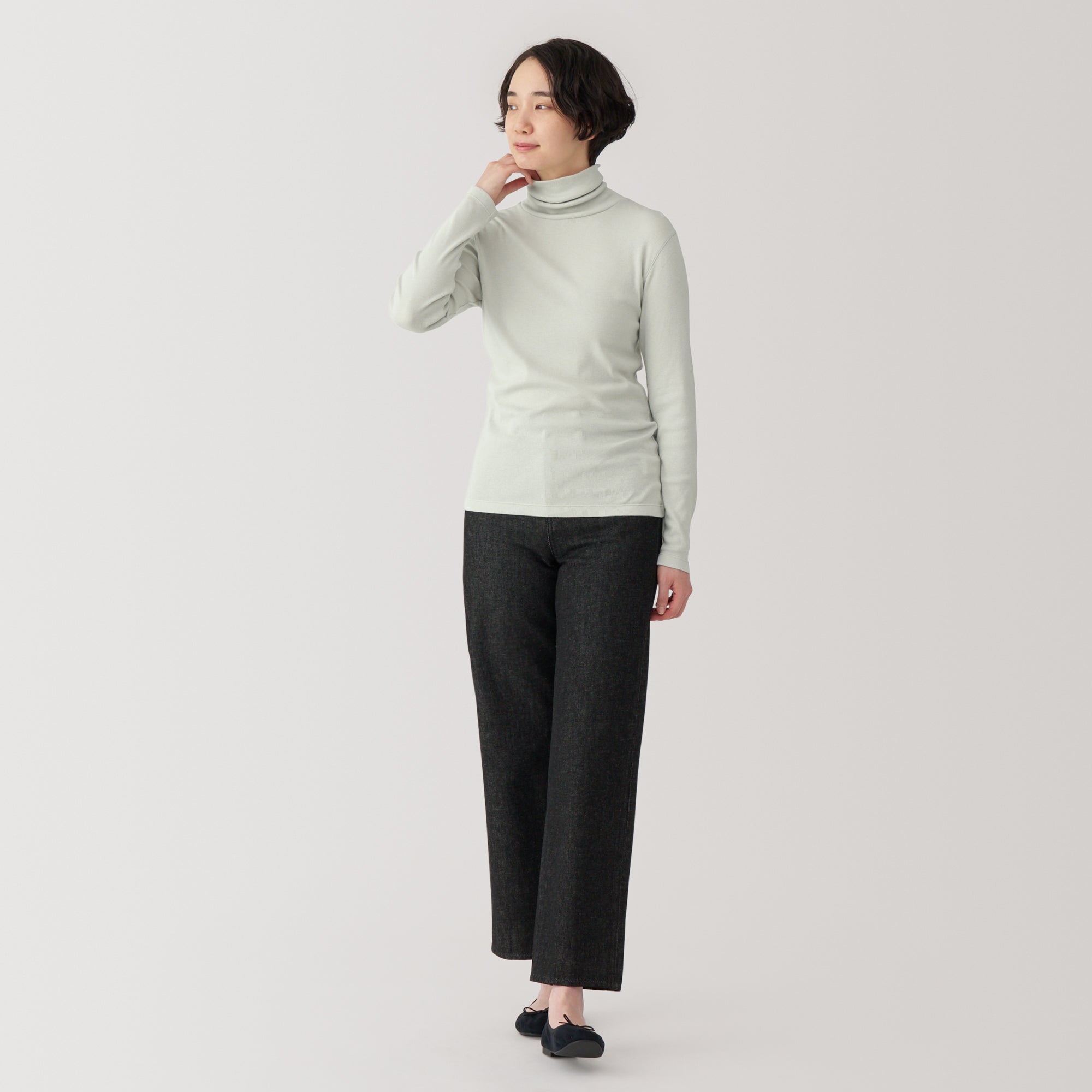 Women's Soy Fibre Blend Ribbed Turtleneck Long Sleeve T-Shirt
