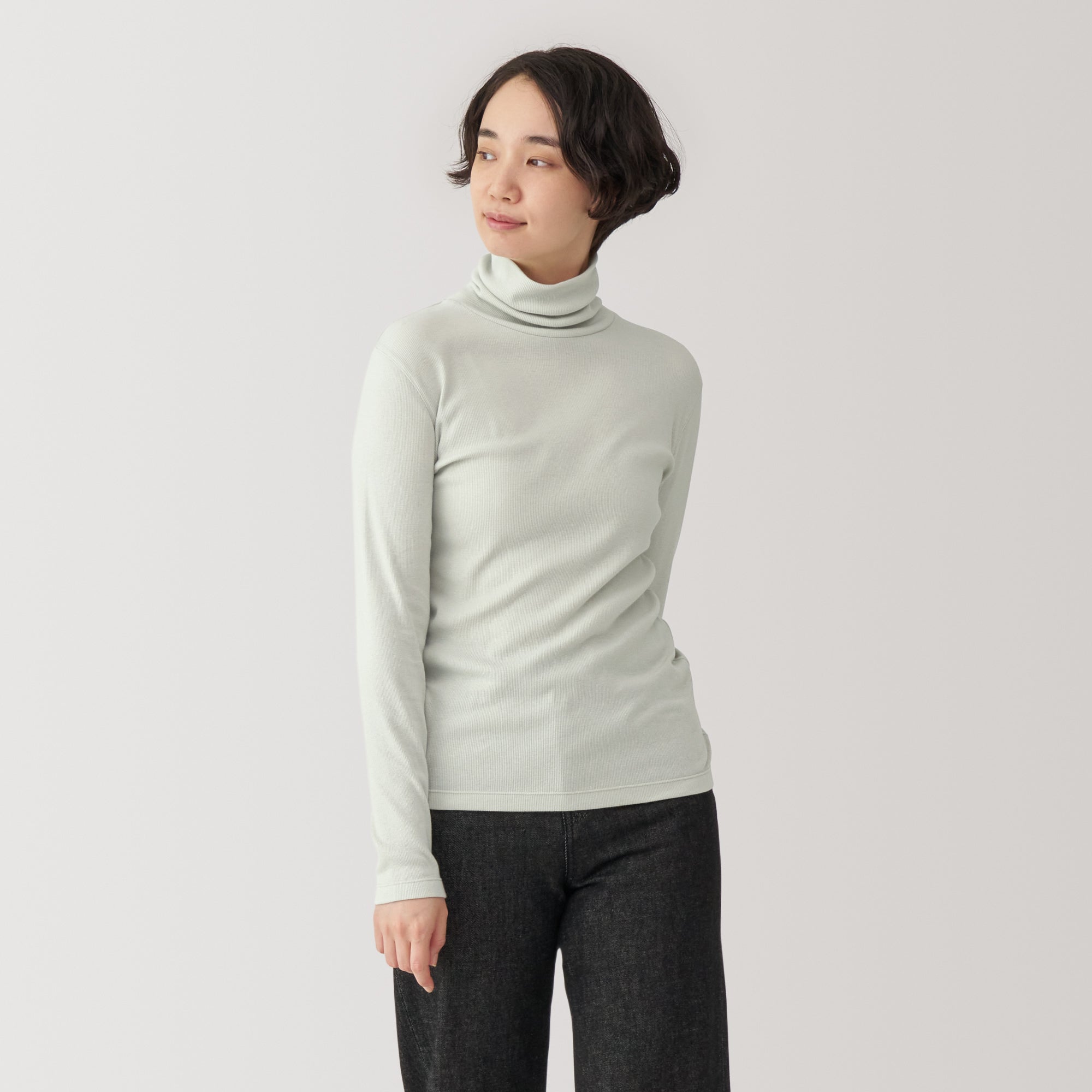Women's Soy Fibre Blend Ribbed Turtleneck Long Sleeve T-Shirt