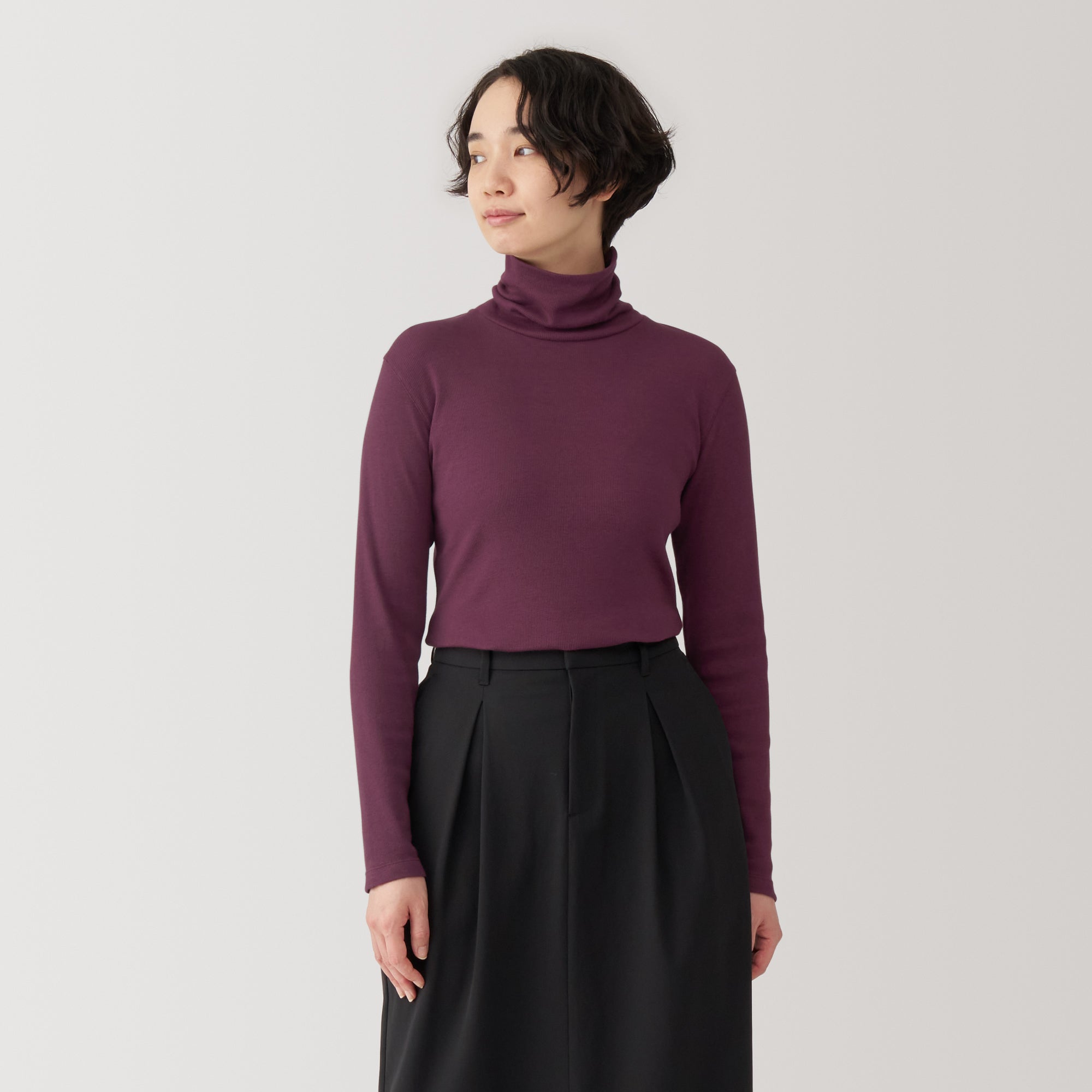 Women's Soy Fibre Blend Ribbed Turtleneck Long Sleeve T-Shirt
