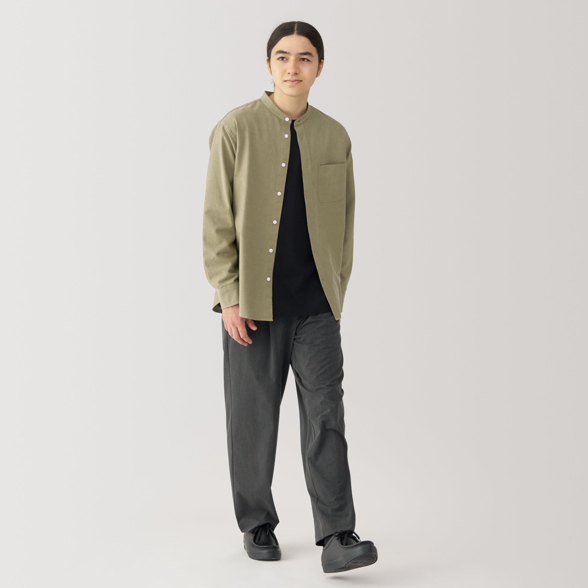 Men's Washed Oxford Stand Collar Shirt