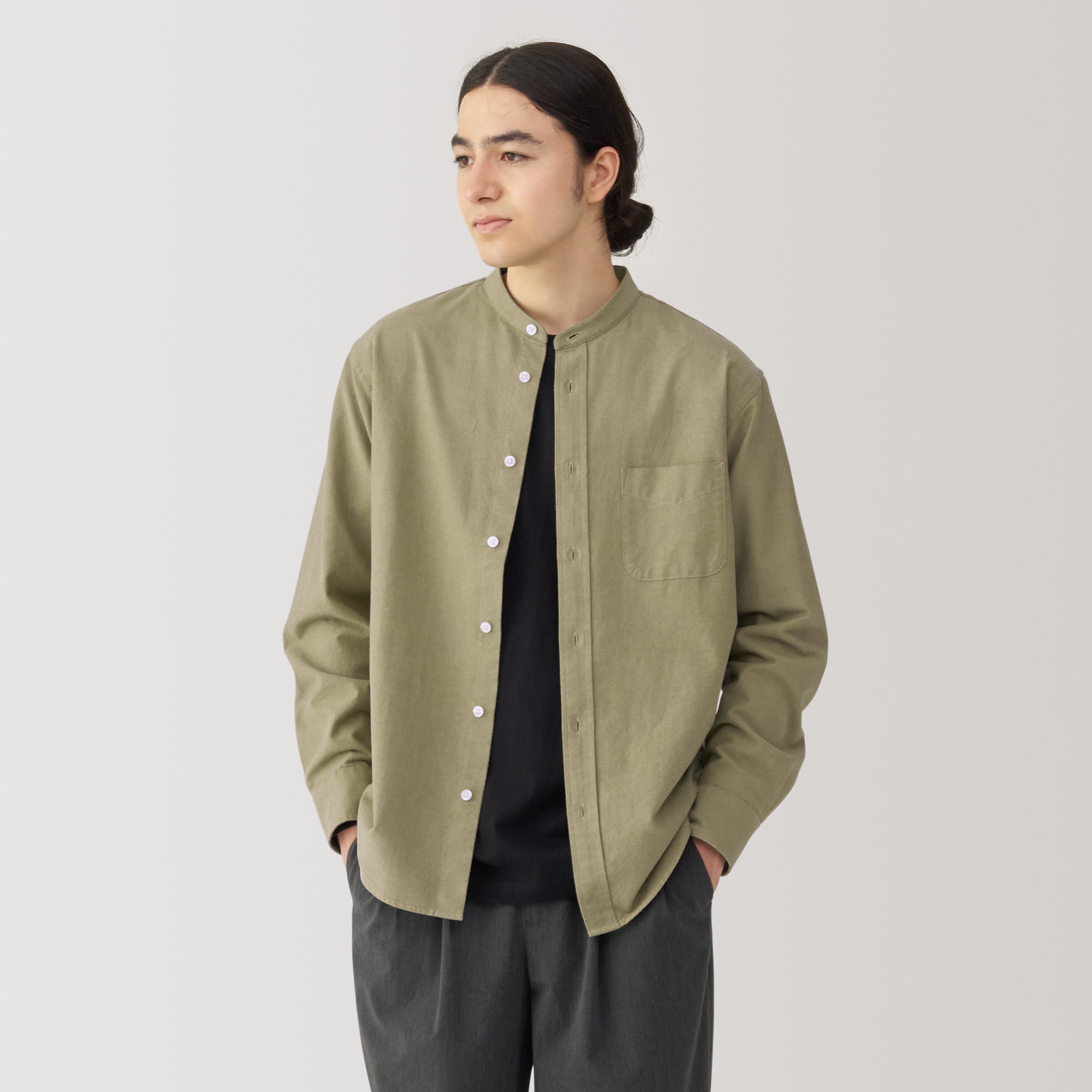 Men's Washed Oxford Stand Collar Shirt