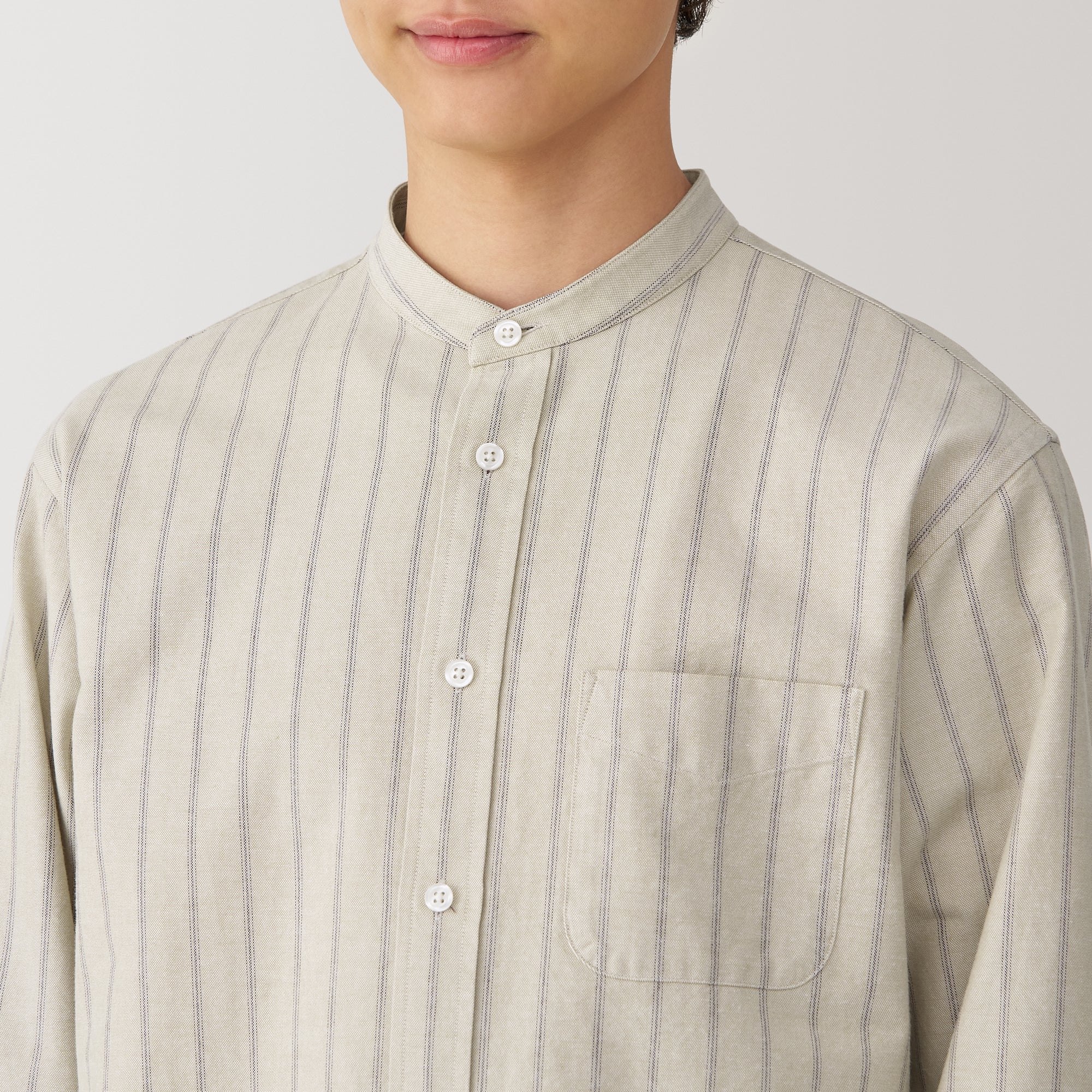 Men's Washed Oxford Stand Collar Shirt